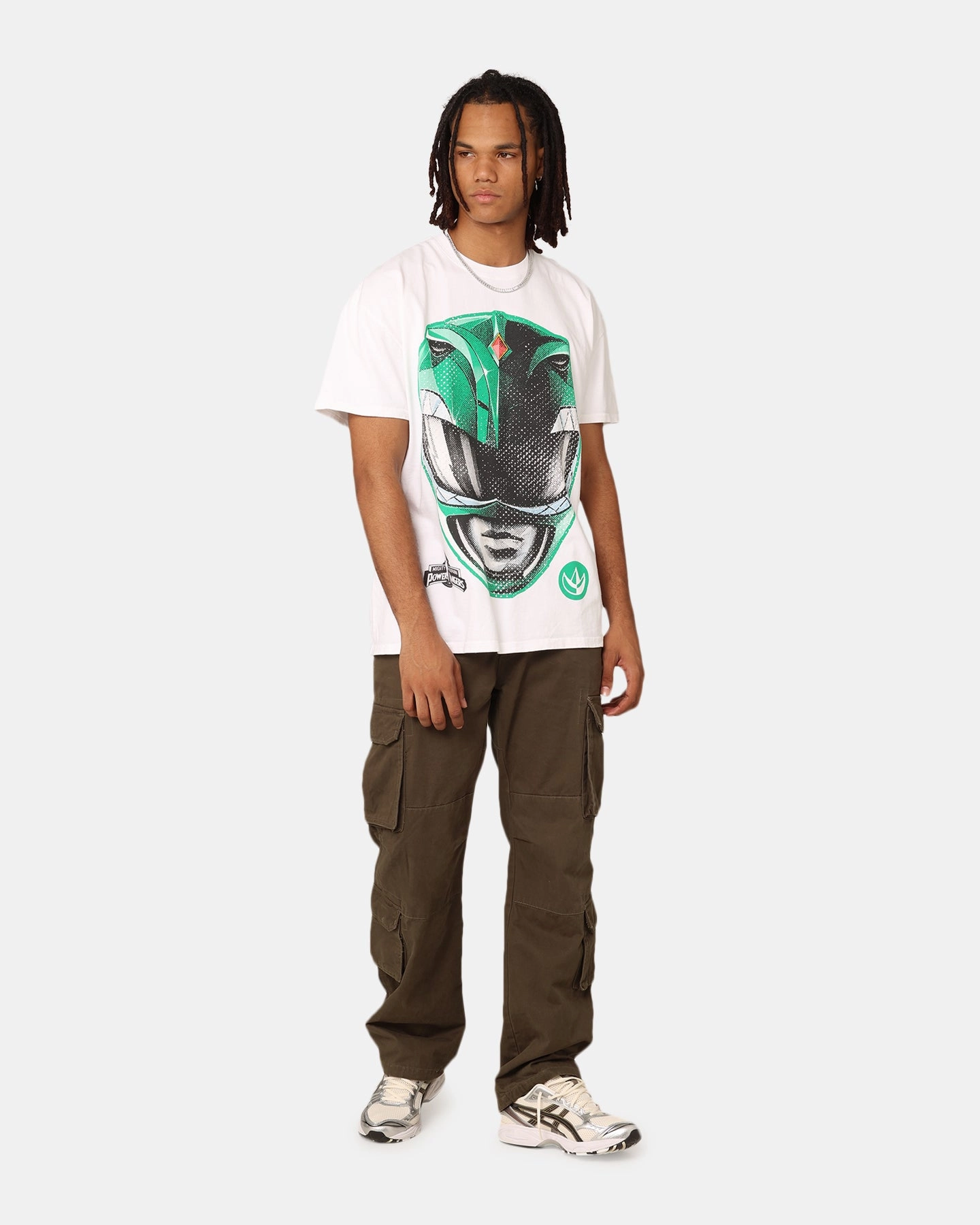 American Thrift X Power Rangers Green Ranger Big Head Heavyweight T-Shirt White Minimalist Style