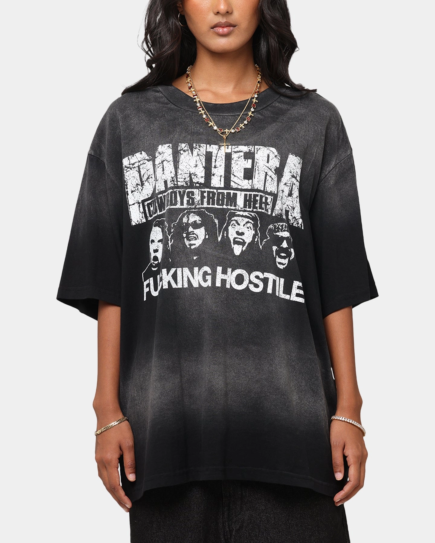 Abstract print Stretch Knit Pantera F#cking Hostile Vintage T-Shirt Washed Black