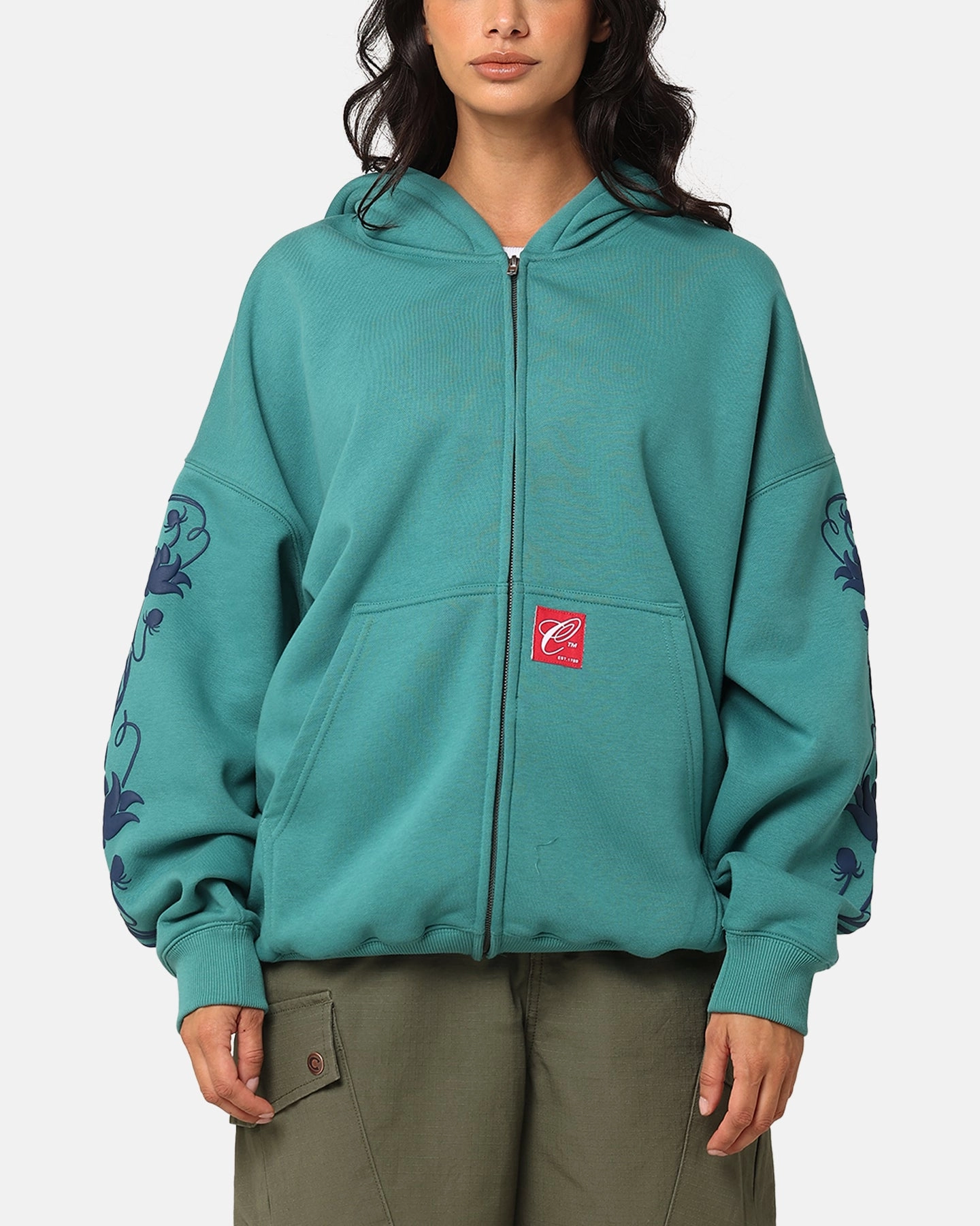 Double layer fabric Carre Flower Bomb Full Zip Hoodie Oxidized Green