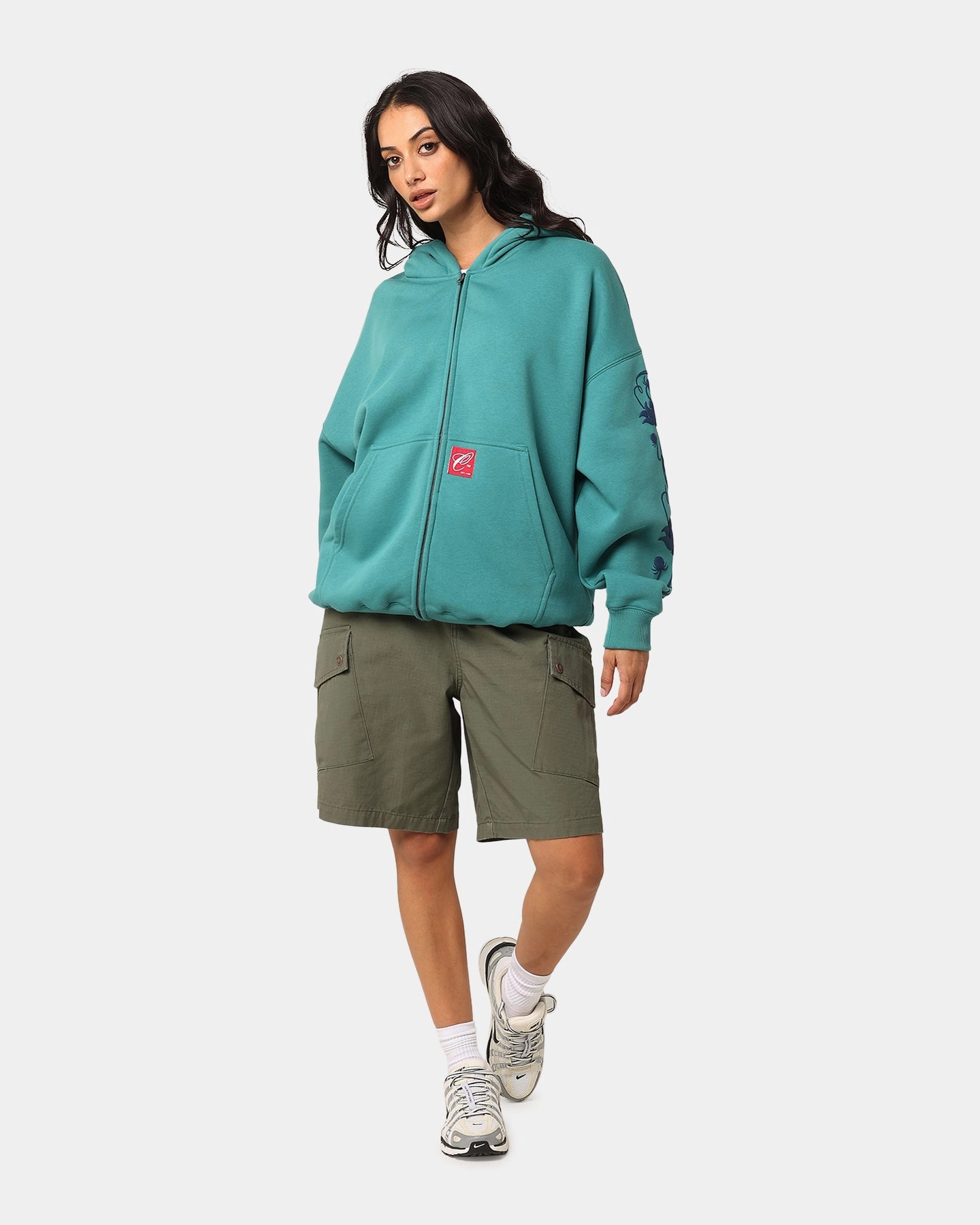 Layer Smart Influence Carre Flower Bomb Full Zip Hoodie Oxidized Green