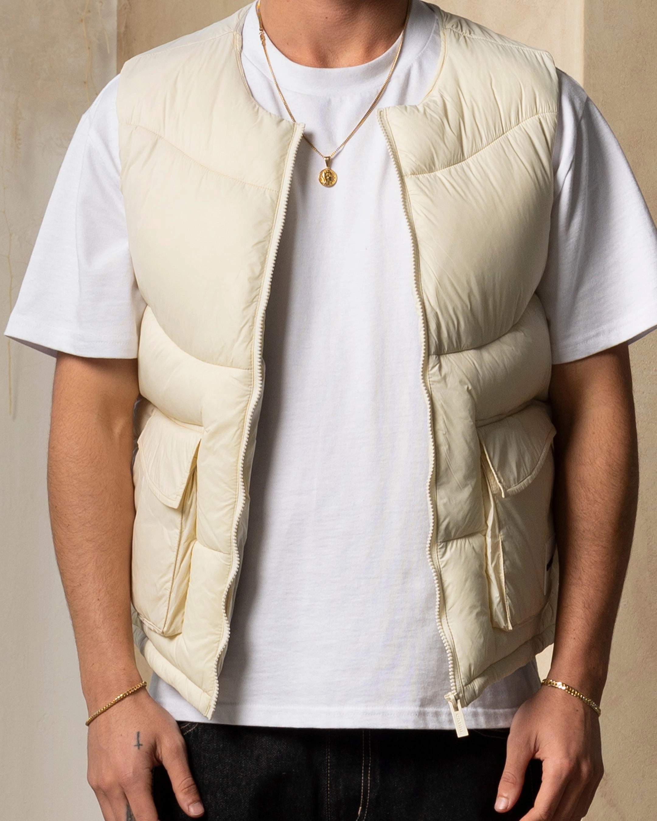 Carre Wave Puffer Vest Light Stone Winter Shield Plus Size