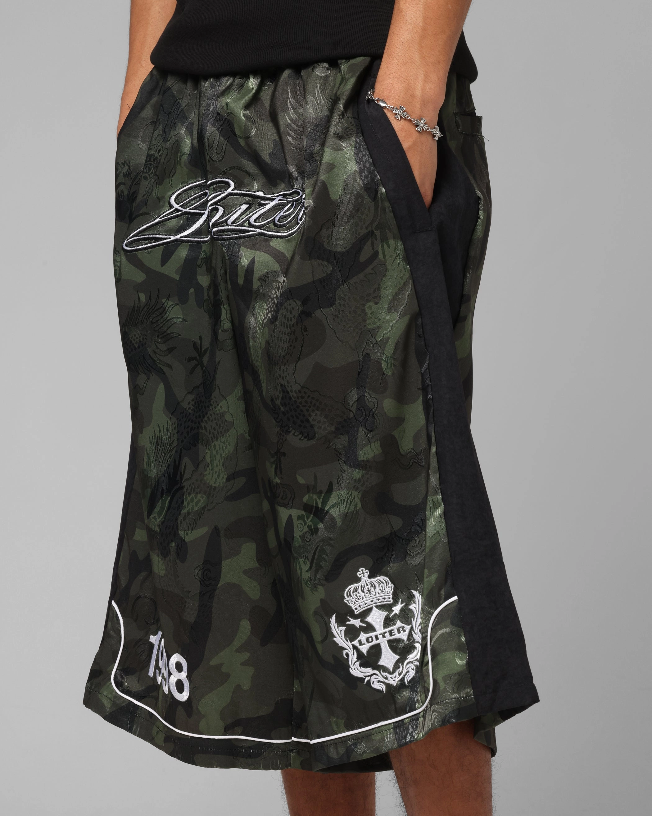 Loiter Fight Club 3 Quarter Shorts Woodland Camo Playful Style