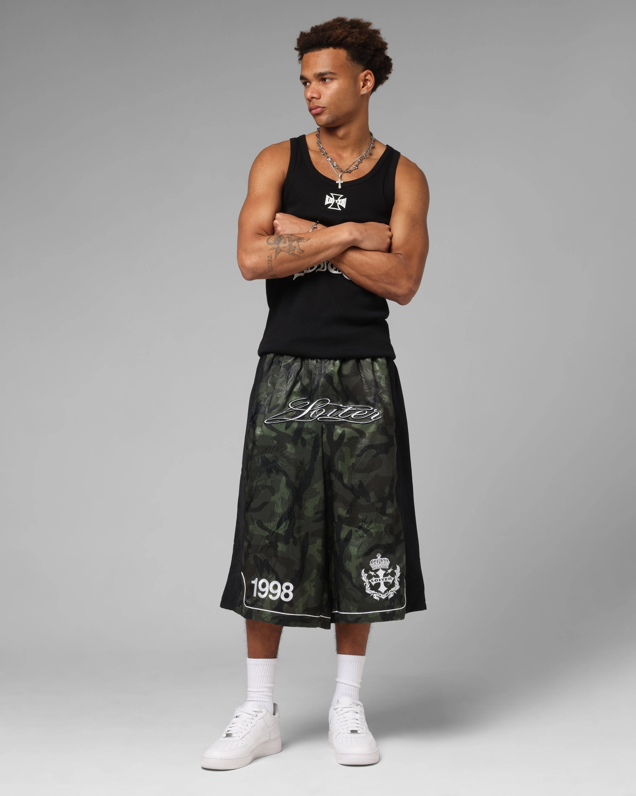 Wide-leg cut Loiter Fight Club 3 Quarter Shorts Woodland Camo