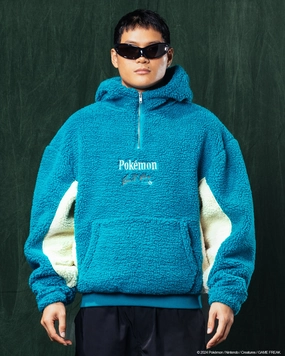Button Snap Conversion Four Way Stretch Material Pok??mon By Loiter Snorlax Sherpa Hoodie Green/Off White