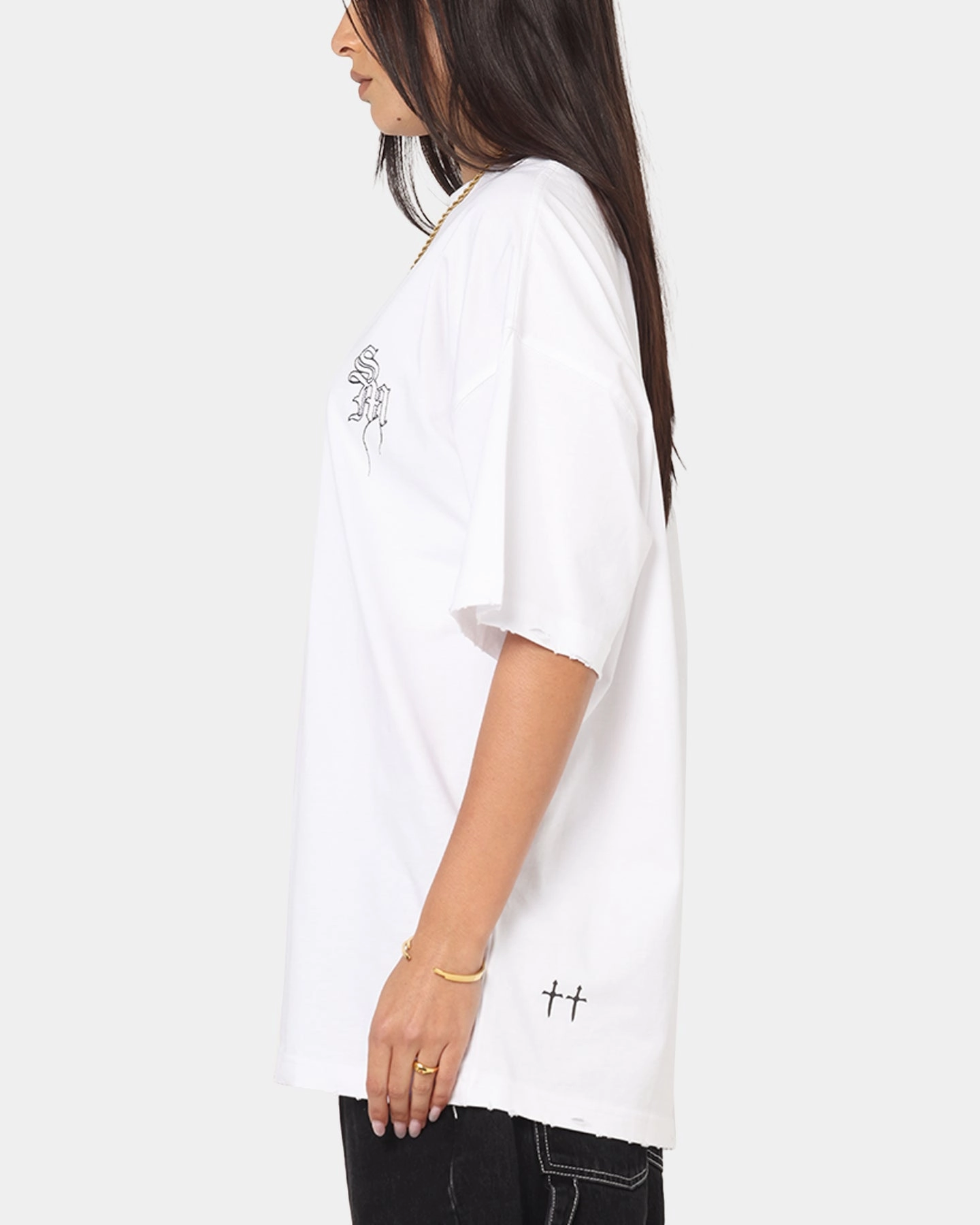 Essential Wear Multi Panel Structure Saint Morta Fray Boxy T-Shirt White