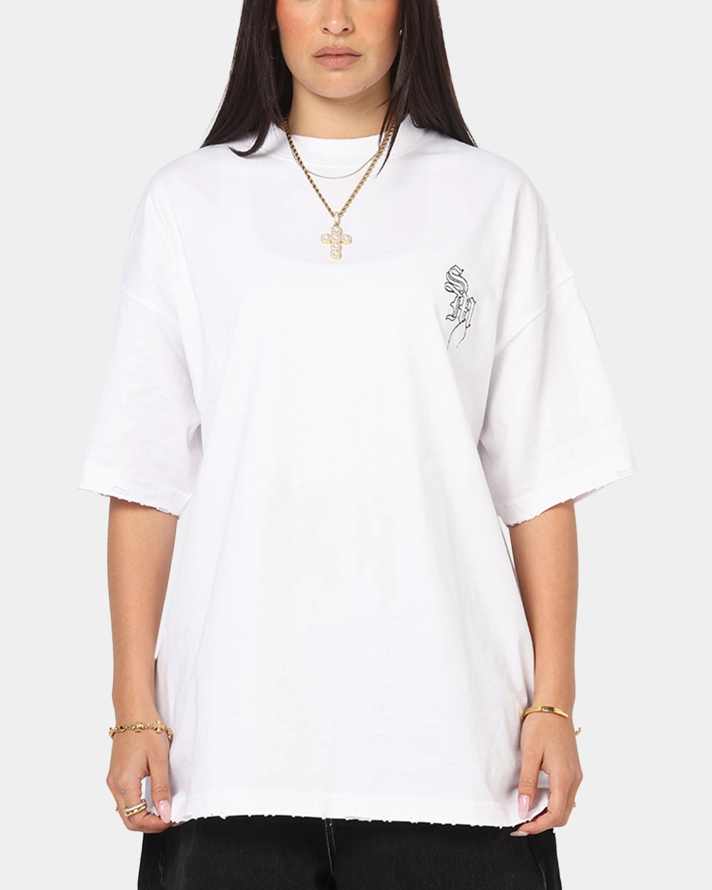 Yarn Dyed Stripes Urban Streetwear Saint Morta Fray Boxy T-Shirt White