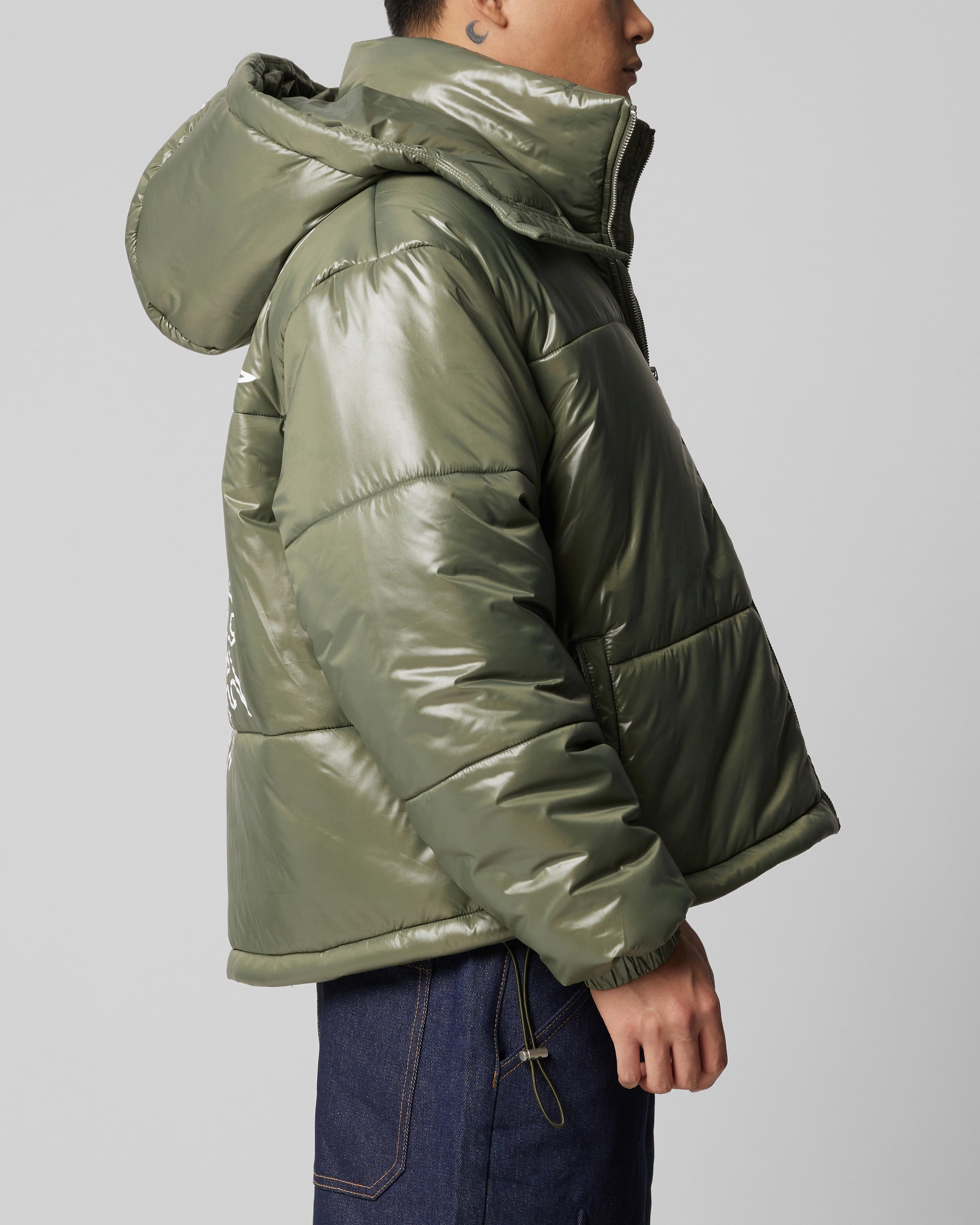 Softshell Fabric Athletic Wear Loiter Star Born Puffer Jacket Green