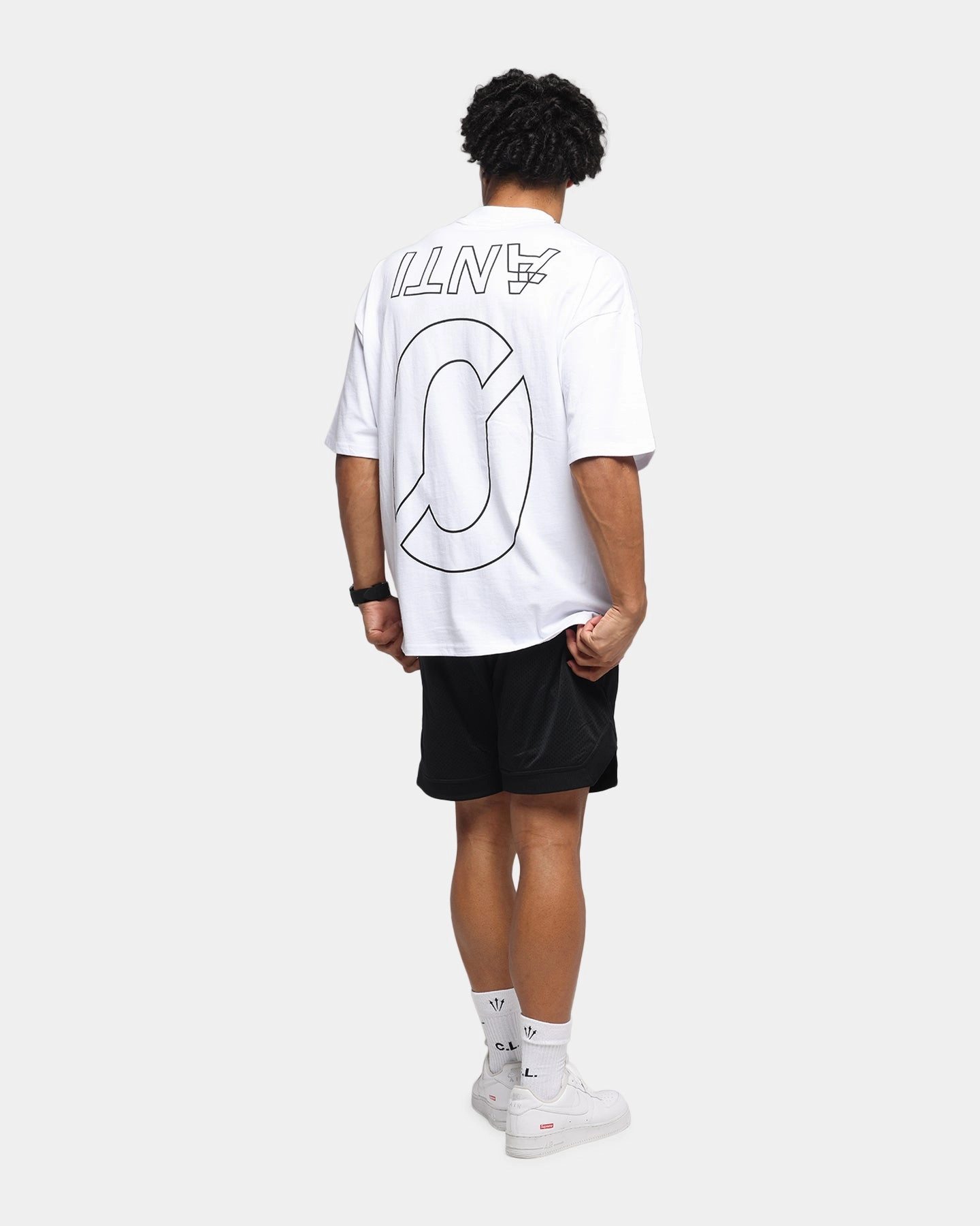 The Anti Order Azero Stencil Mock Neck T-Shirt White Lightweight Style