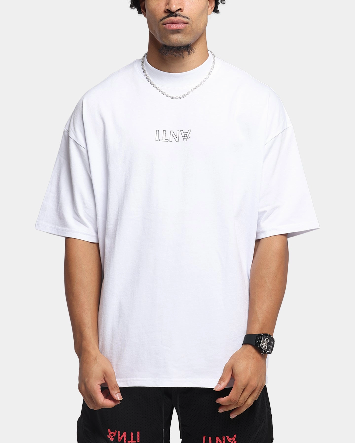 The Anti Order Azero Stencil Mock Neck T-Shirt White Short sleeved breeziness Non Shrink Material