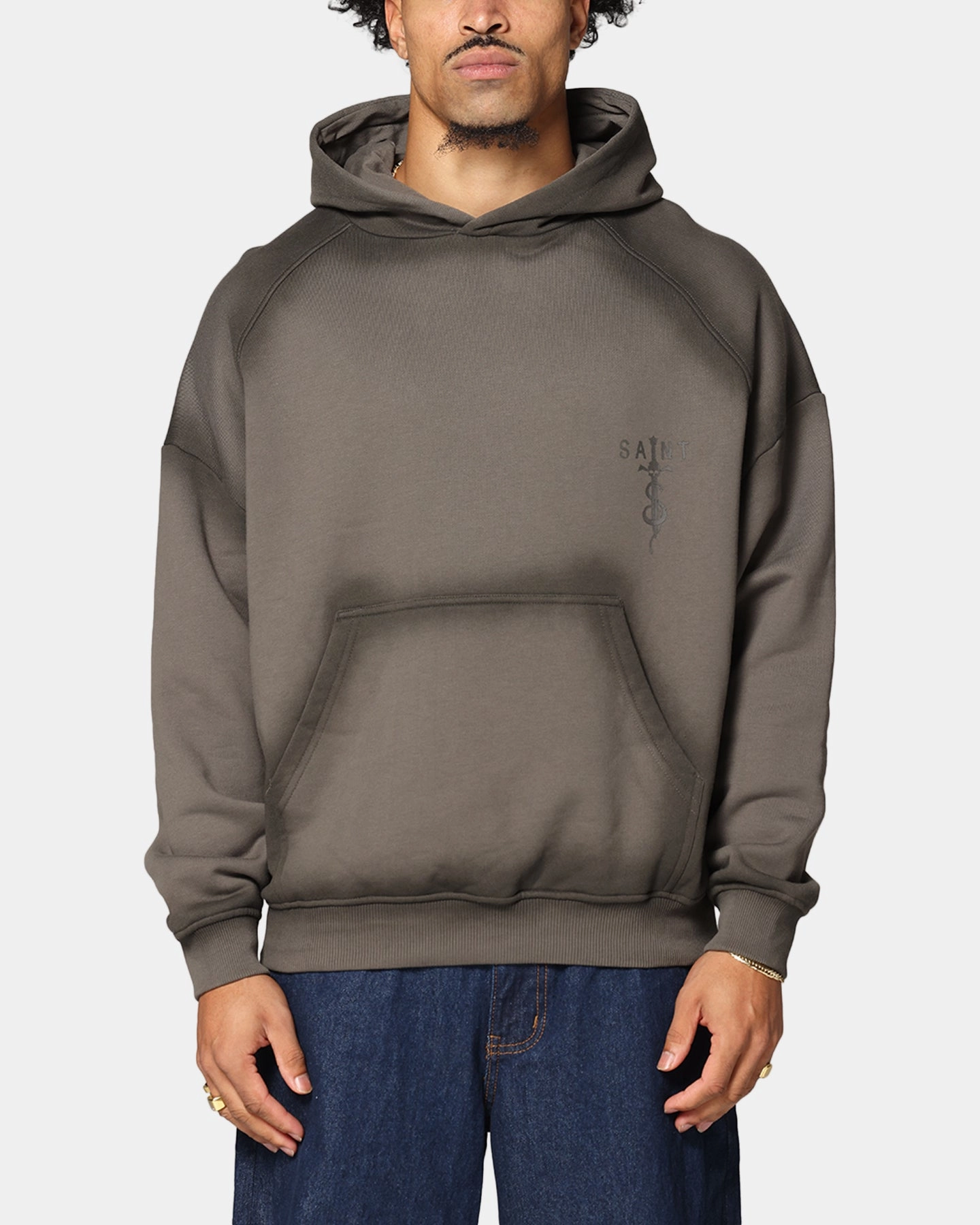 Saint Morta Daggers Premium Hoodie Contrast Brown Laser Cut Edges Mesh inserts
