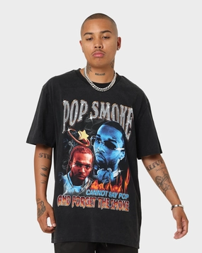 AntiPilling print design Pop Smoke And Forget The Smoke Vintage T-Shirt Washed Black