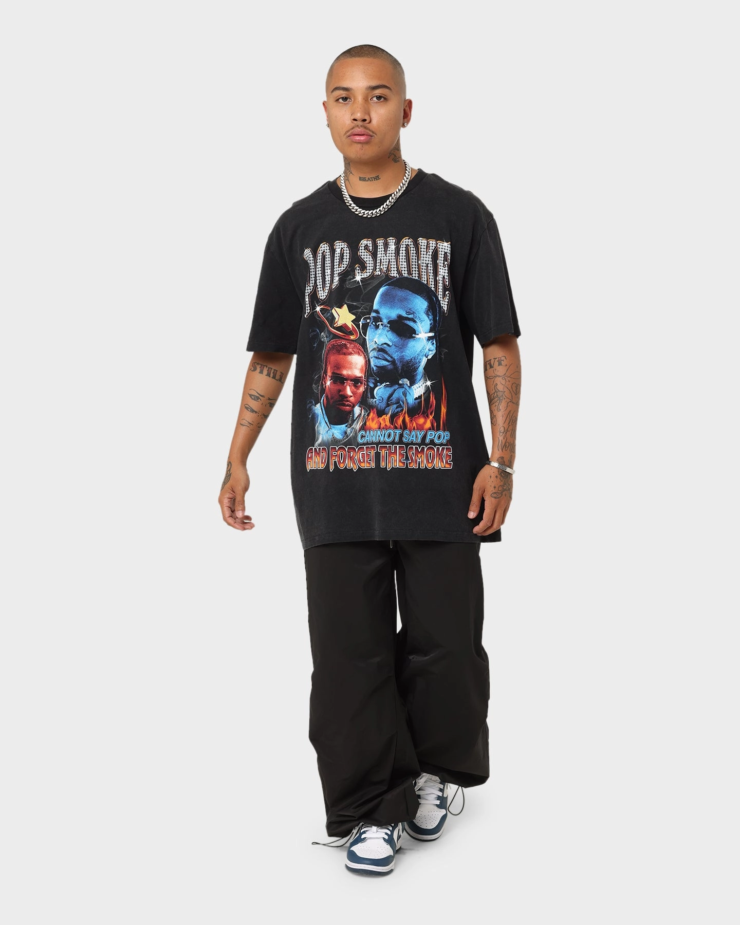 Eco Friendly Fabric Easy Style Pop Smoke And Forget The Smoke Vintage T-Shirt Washed Black