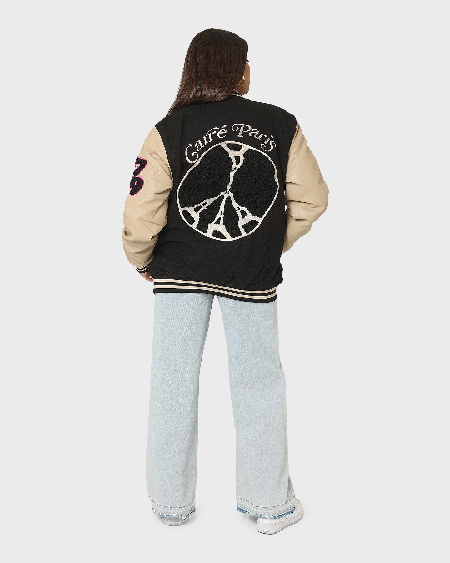 Celebrate Publish Carre Peace Varsity Jacket Black/Stone