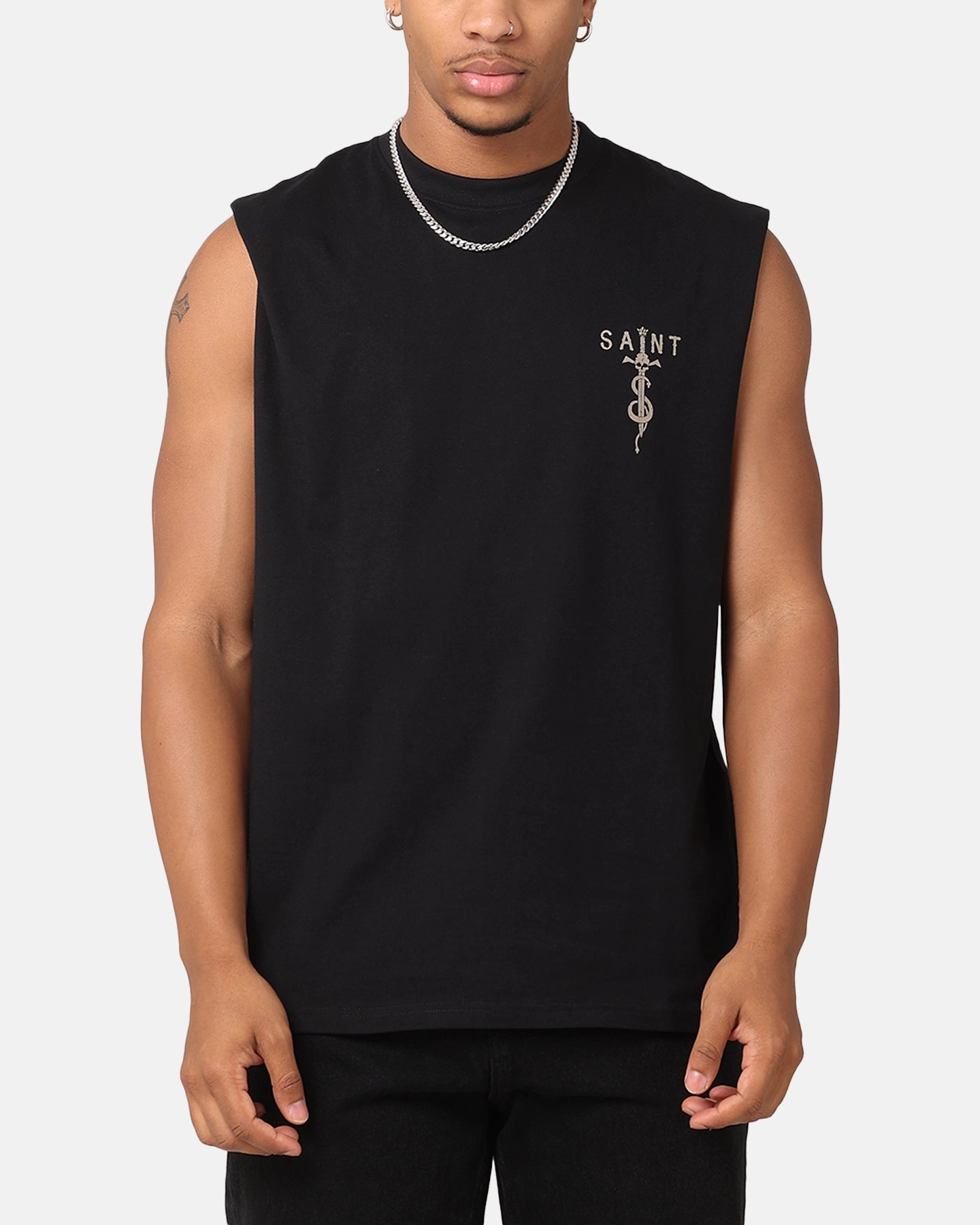 Saint Morta Daggers Oversized Muscle T-Shirt Black/Brown Seam Free Edging