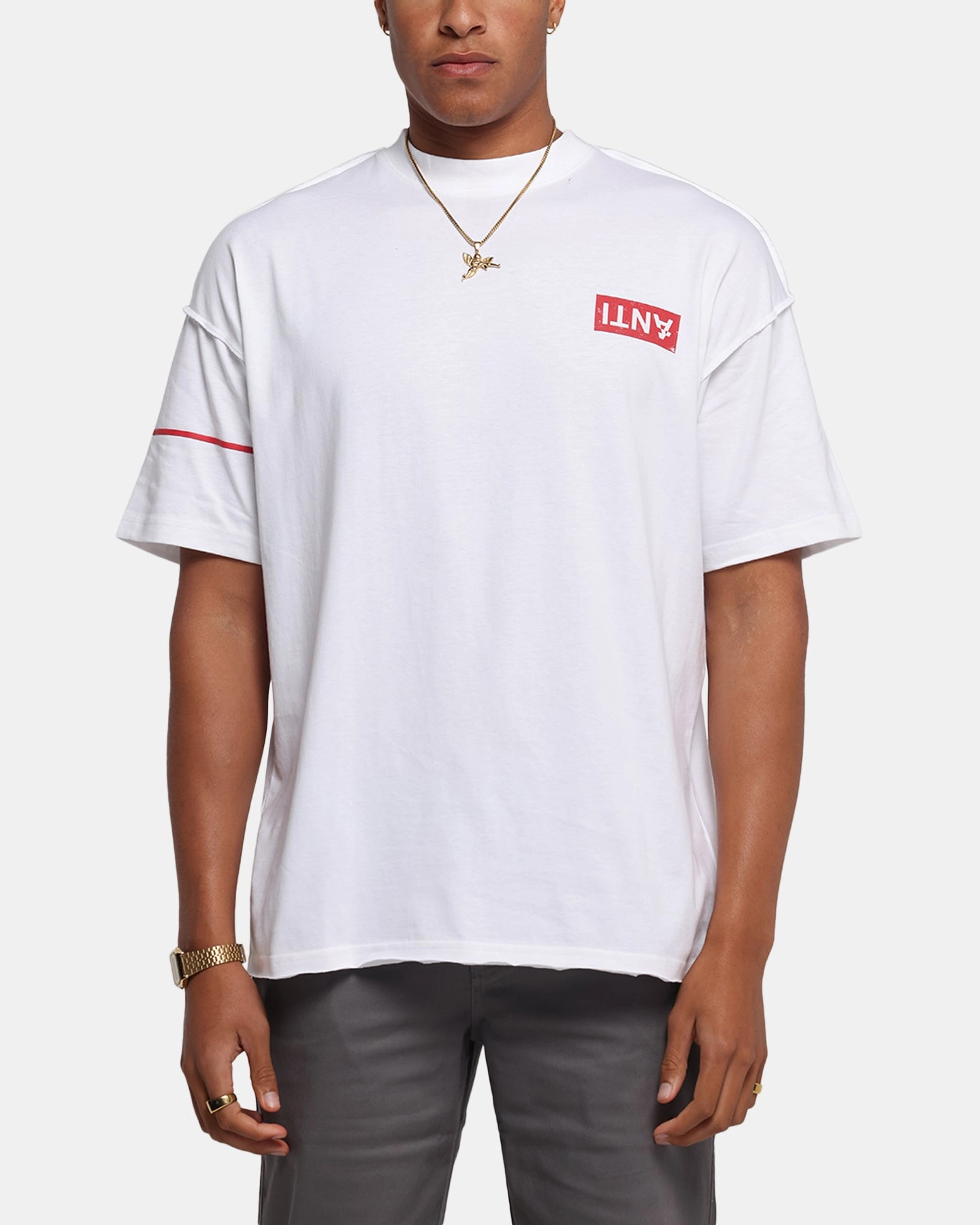DoubleStitchedHem Fresh Vibes The Anti Order Azero Non Seam Oversized T-Shirt White/Red