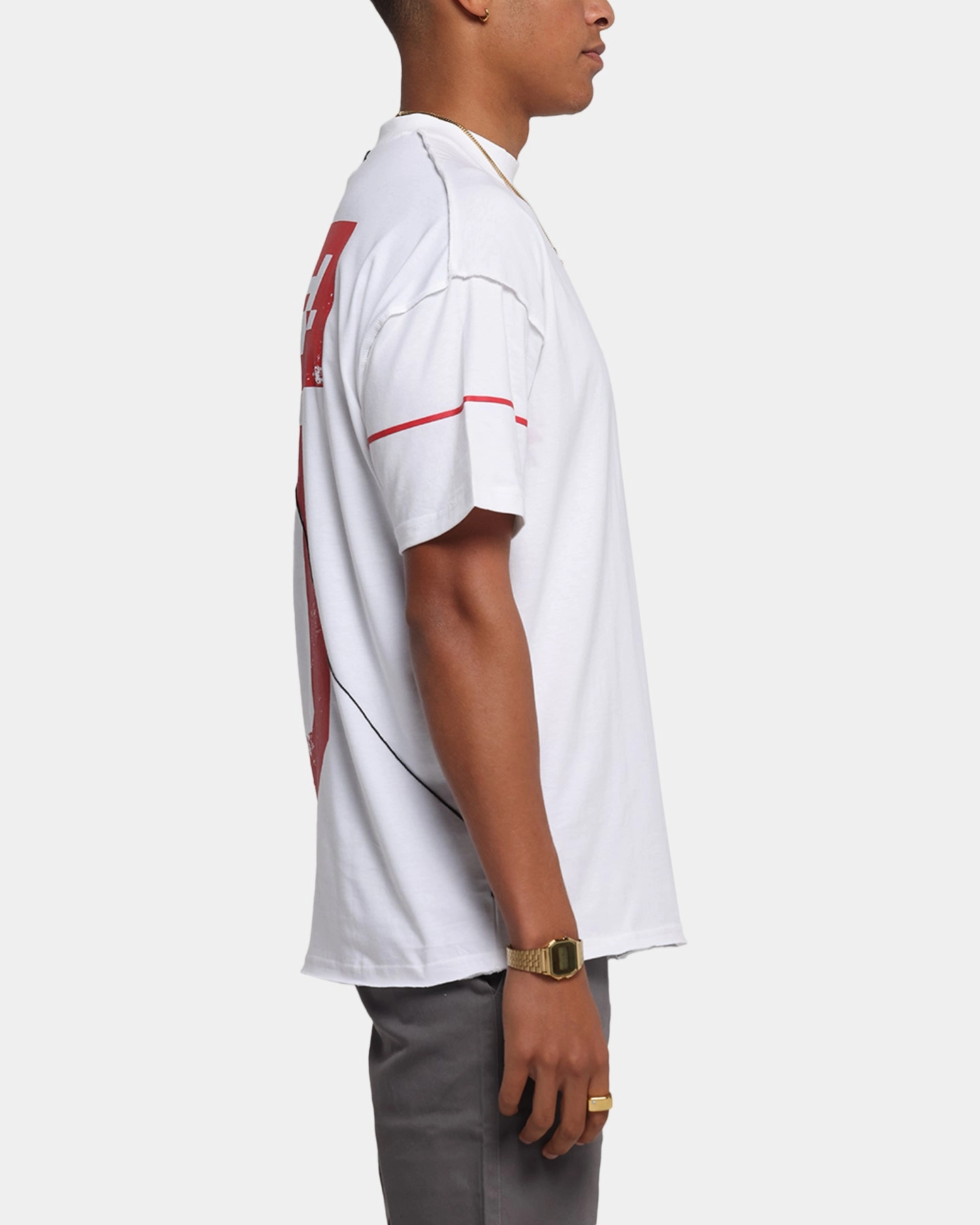 Pocket Detailing Simple Fit The Anti Order Azero Non Seam Oversized T-Shirt White/Red