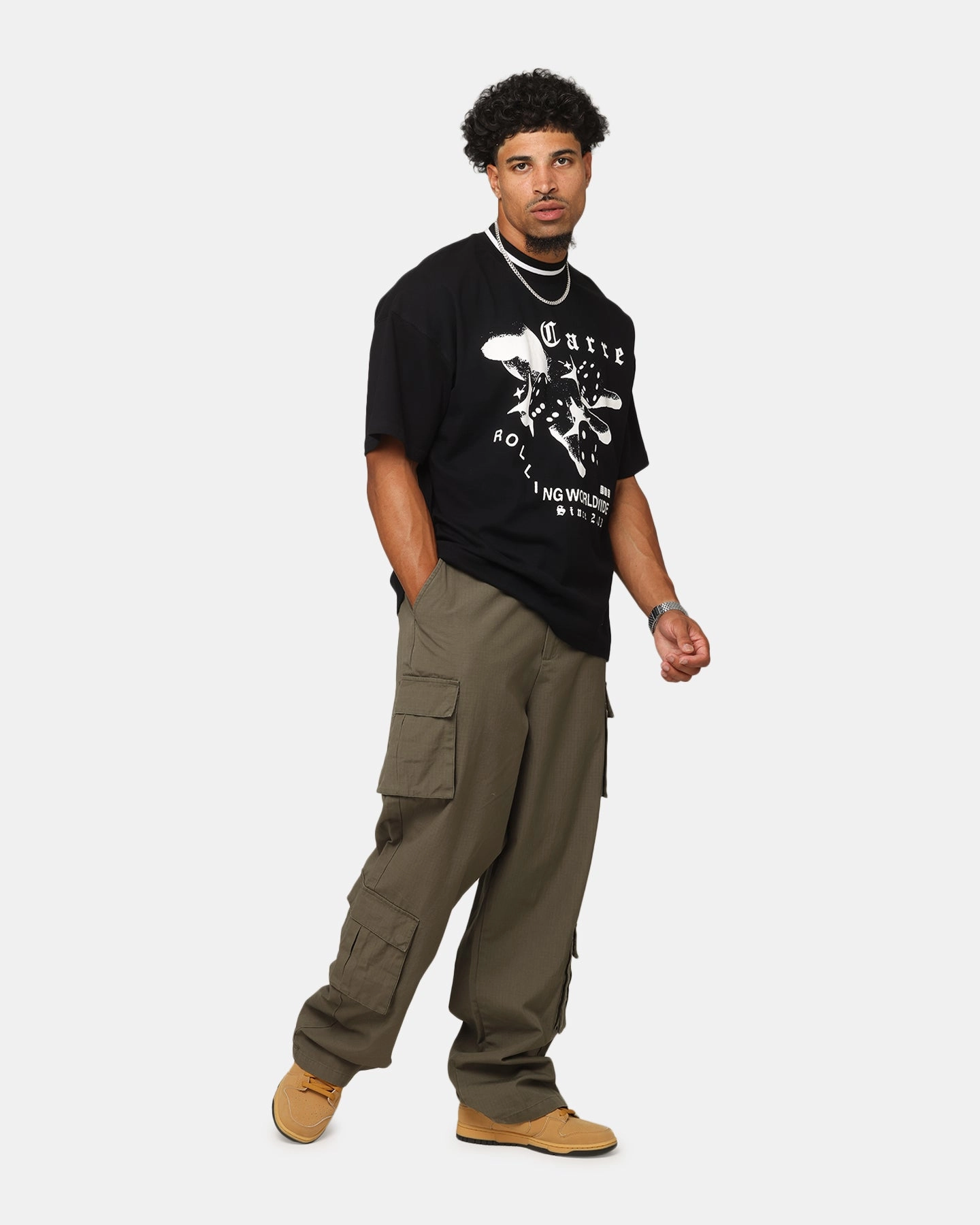 Recycled Polyester Thread Casual Layers Carre Dice Club T-Shirt Black