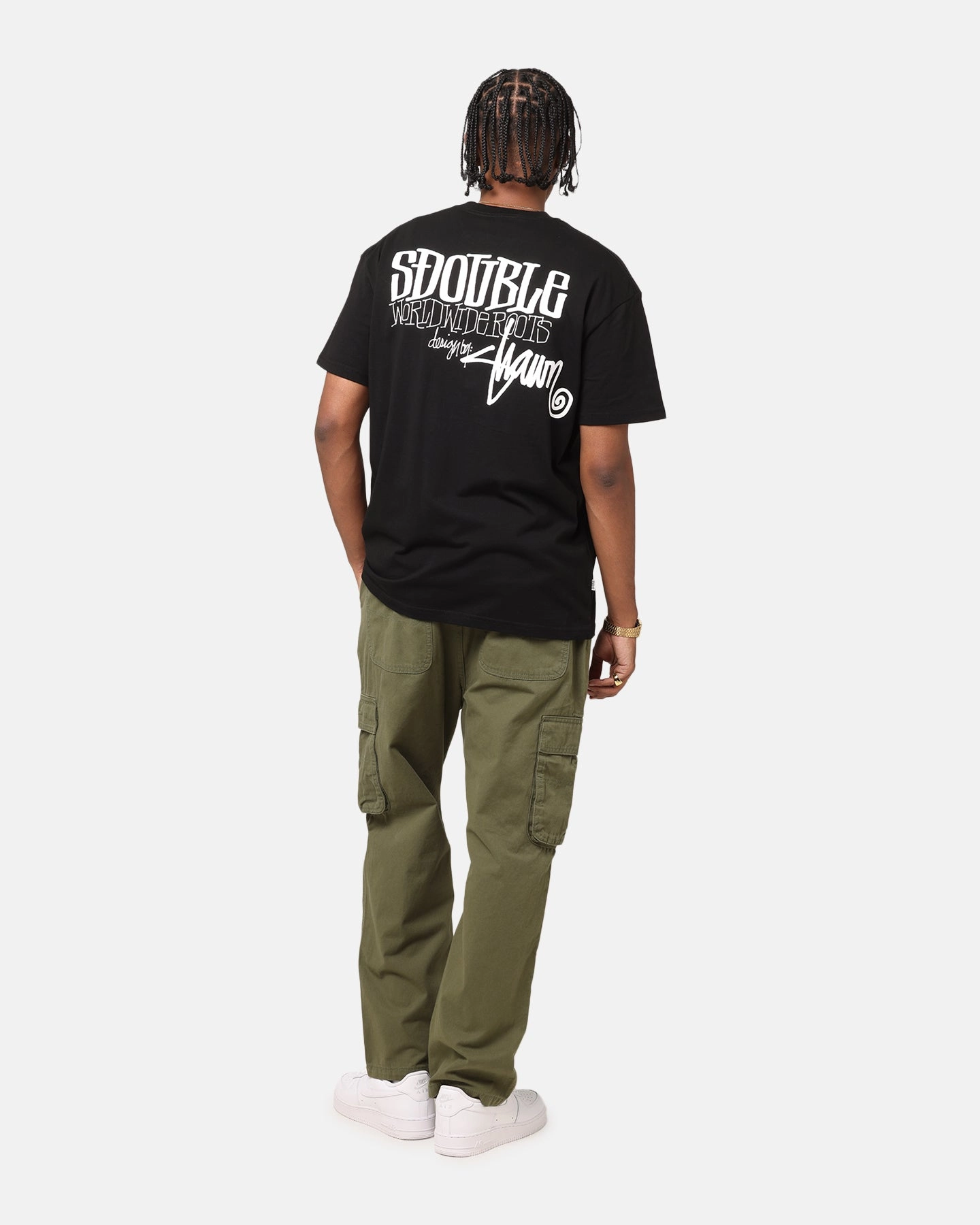 S Double World Wide Roots T-Shirt Black soft look Quick Dry Fabric