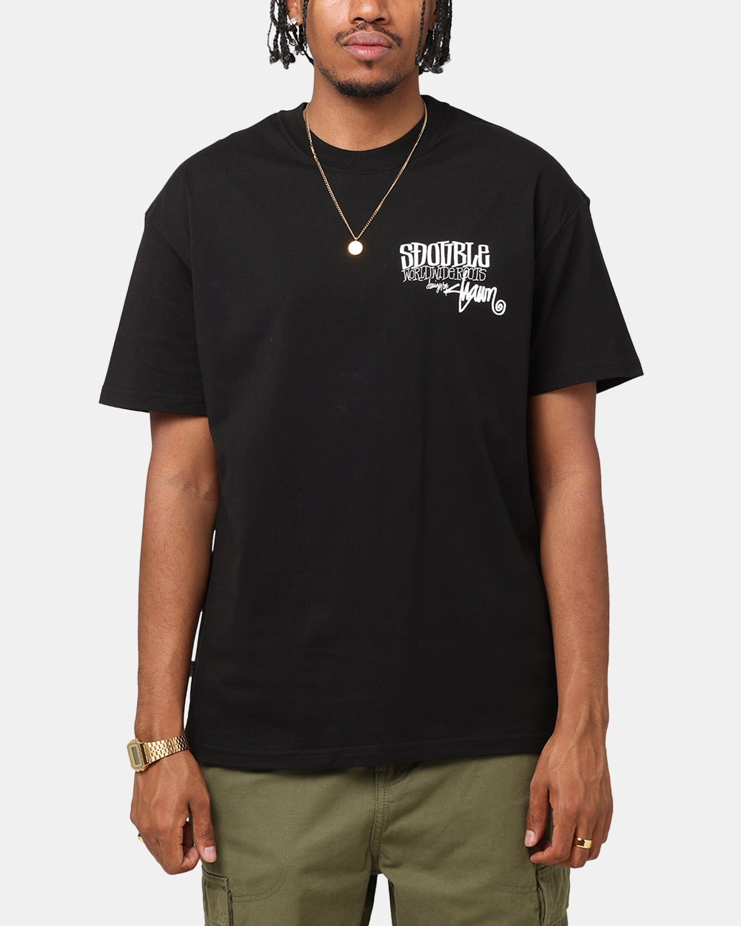 S Double World Wide Roots T-Shirt Black Simple Chic