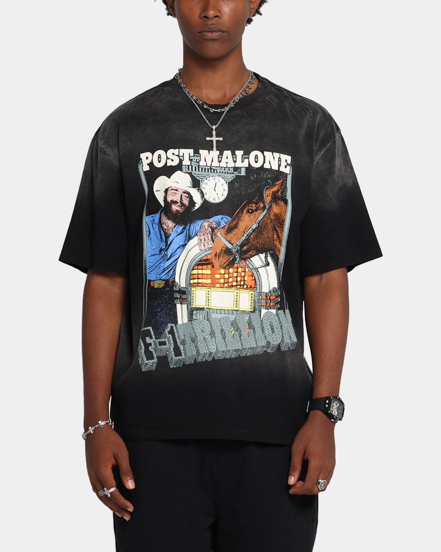 Post Malone F-1 Trillion Horse T-Shirt Black Wash Casual Chic Look