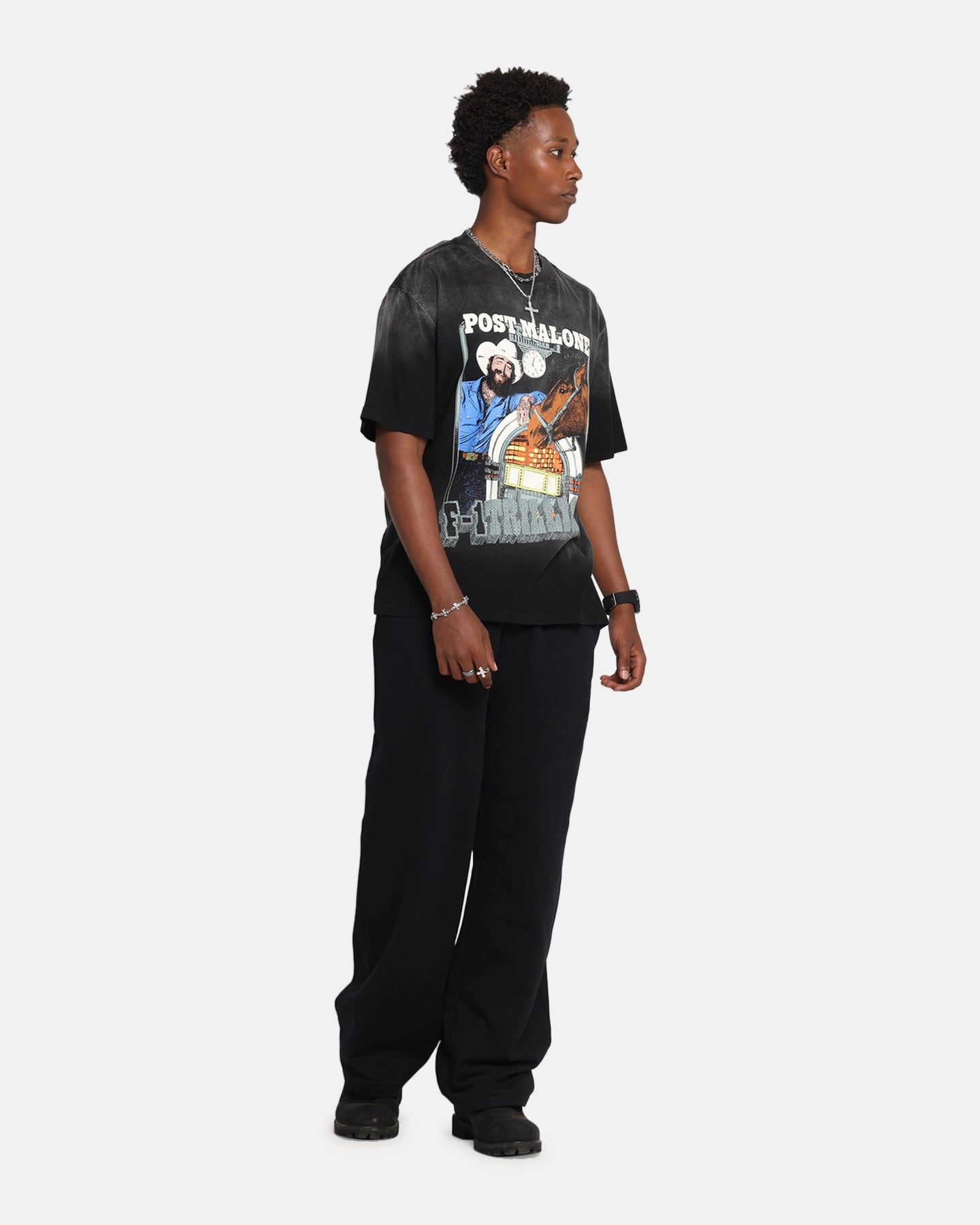 Post Malone F-1 Trillion Horse T-Shirt Black Wash Casual Essential