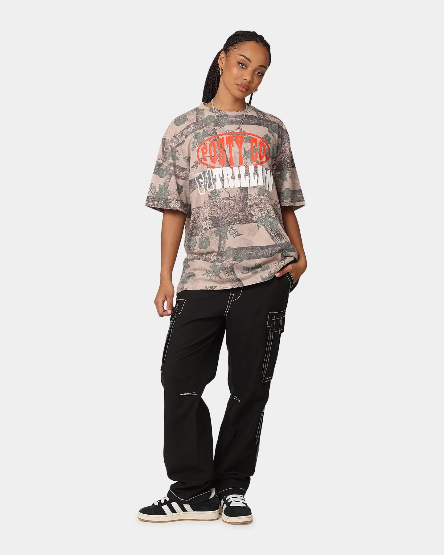 Post Malone Posty Co Camo T-Shirt Camouflage Durable Ribbed Hem Yarn Dyed Stripes
