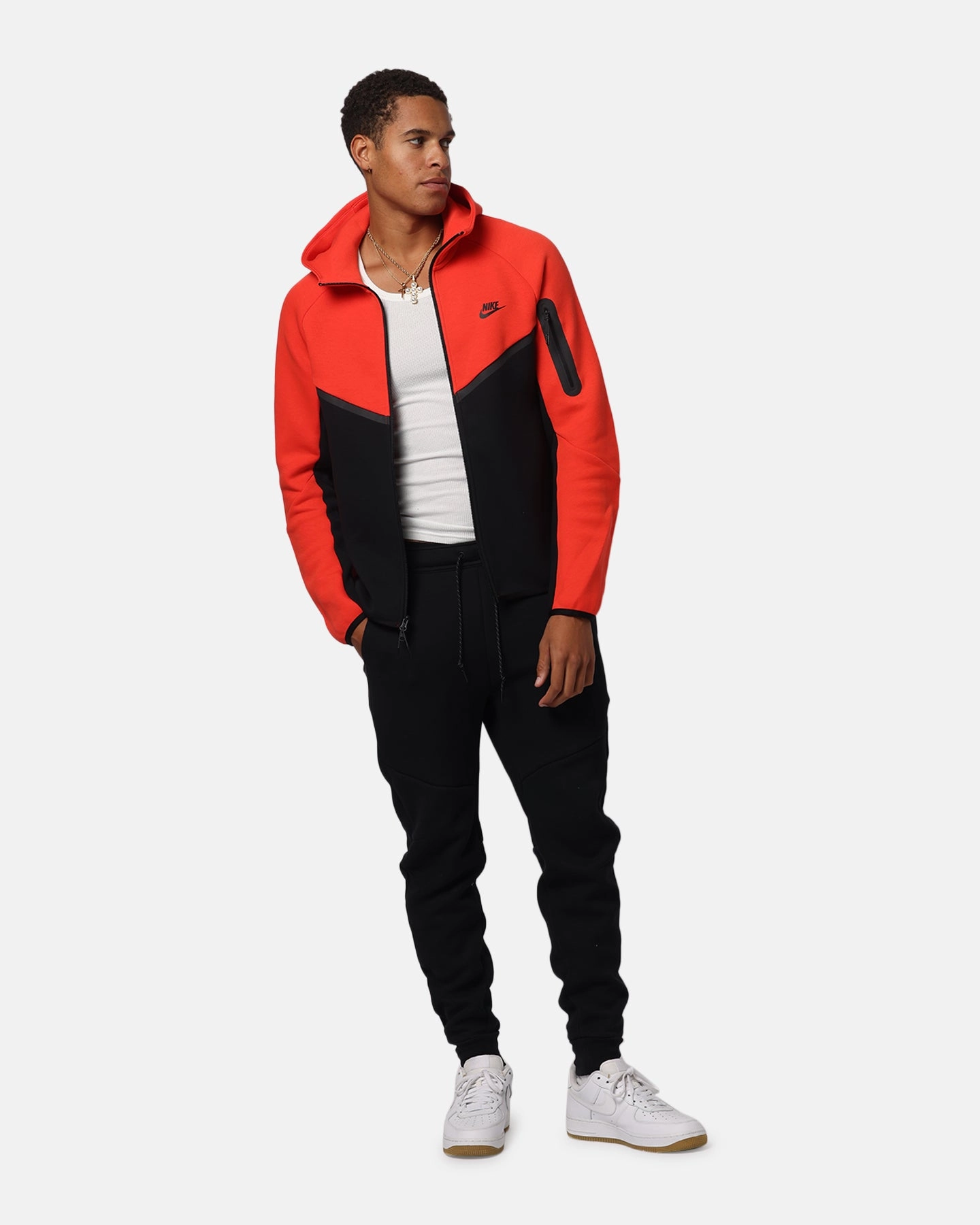 Nike Sportswear Tech Fleece Windrunner Full-Zip Hoodie Jacket Lt Crimson/Black Double Stitched Seams