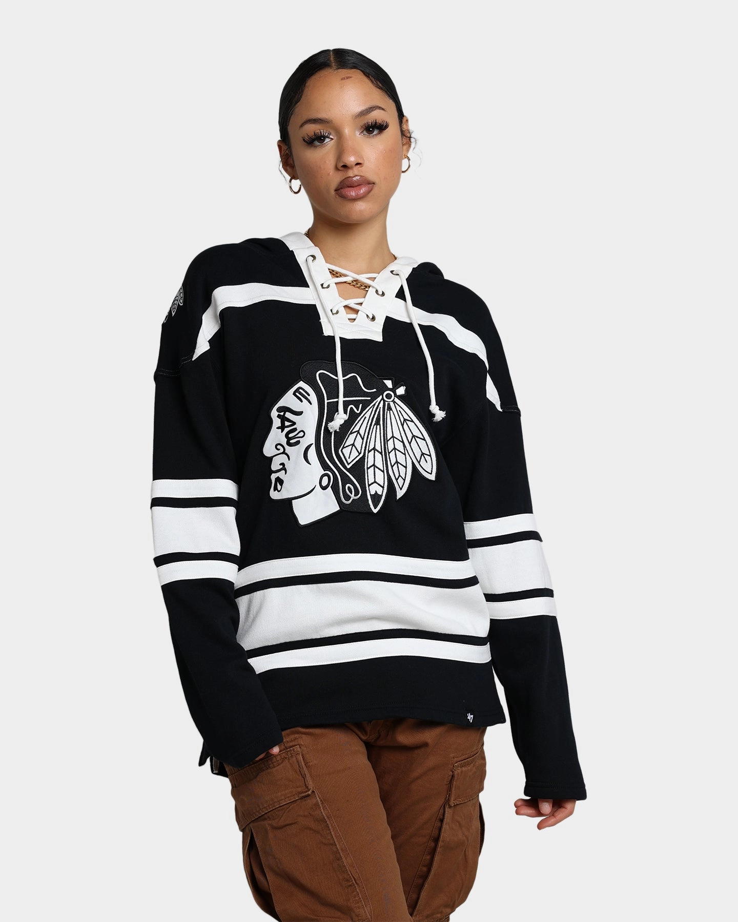 Waterproof Outerwear Sticker 47 Brand Chicago Blackhawks Superior Lacer Hoodie Jet Black
