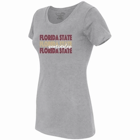 Image One Women's Repeat Florida State Seminoles Design Short Sleeve T-shirt - Grey Layered Look Wear