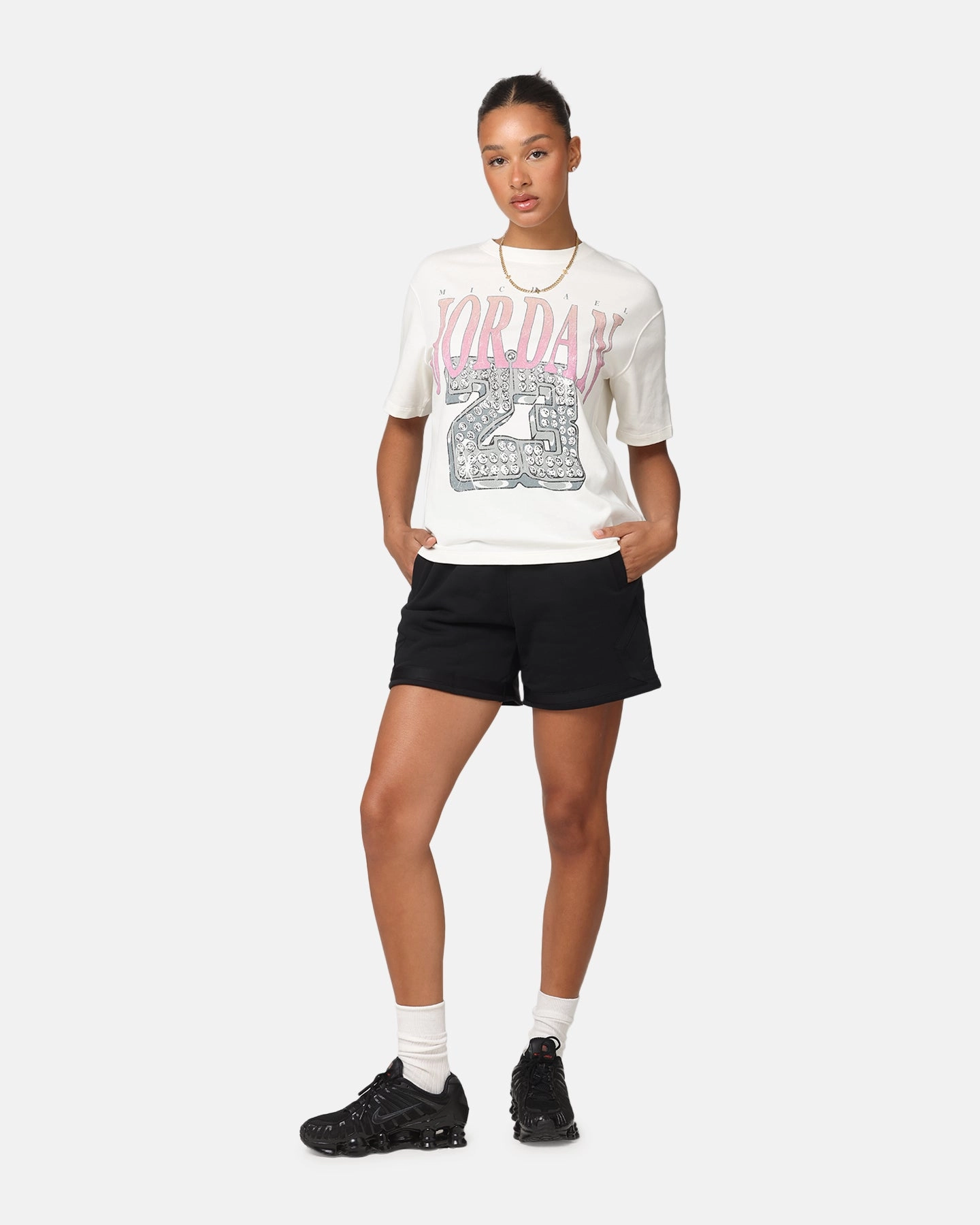 Jordan Women's Heritage Graphic T-Shirt Sail/Orchid Flatlock stitching