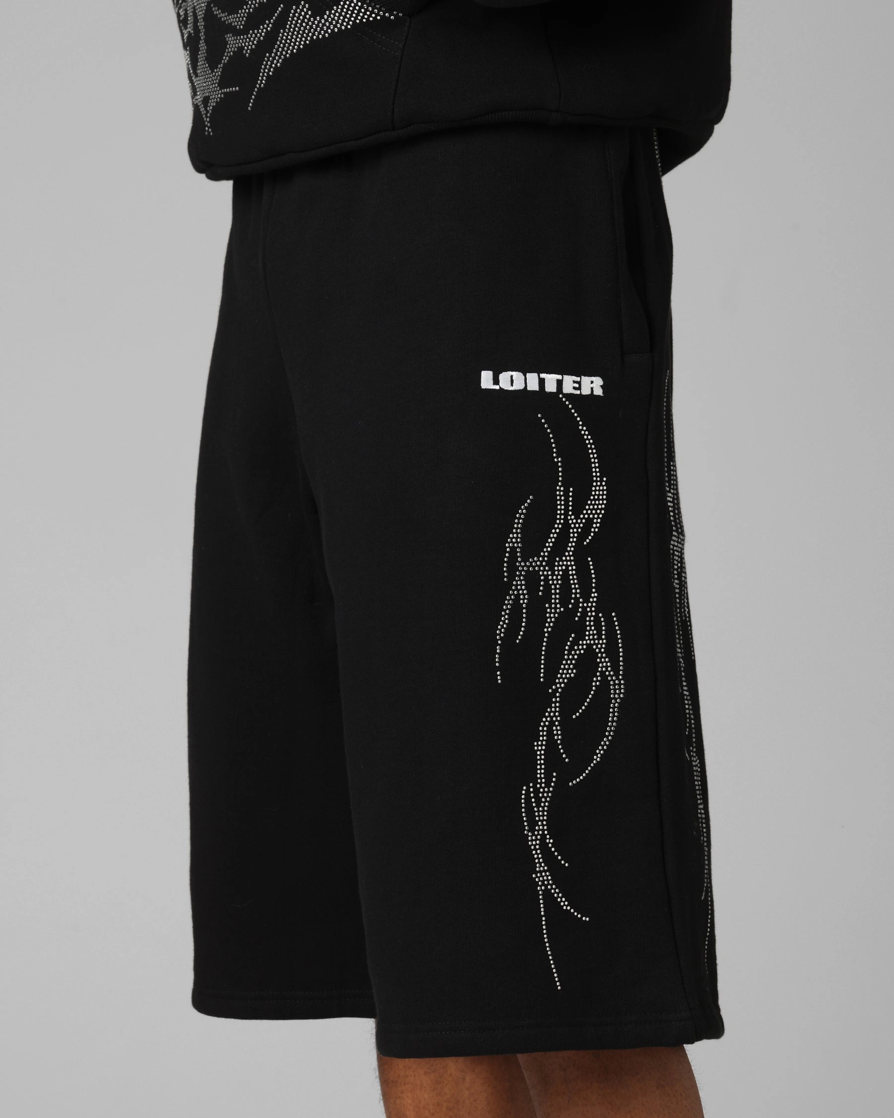 Loiter Opaque Sweat Shorts Black Wide-leg cut surfing attire
