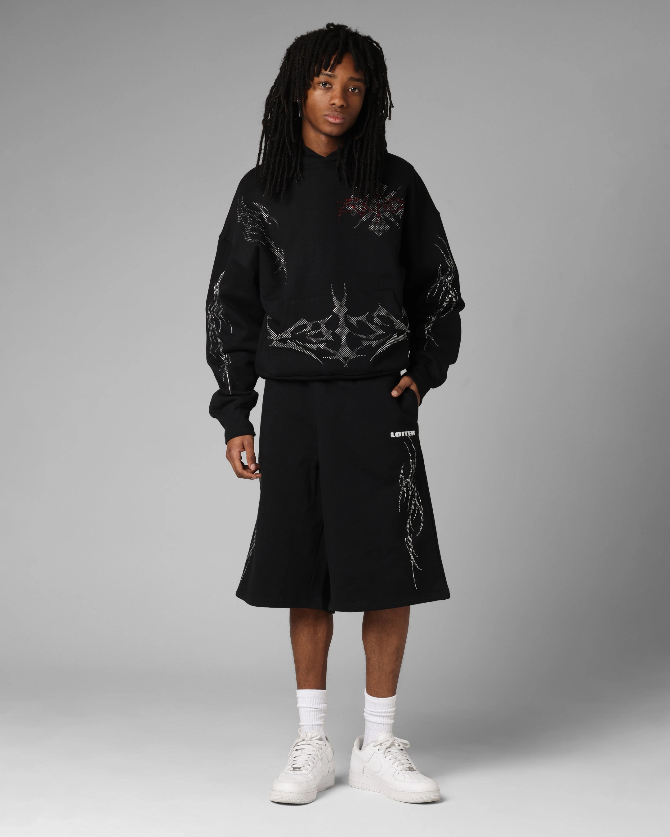 Adaptive Tension Control Durable Hem Finishing Loiter Opaque Sweat Shorts Black
