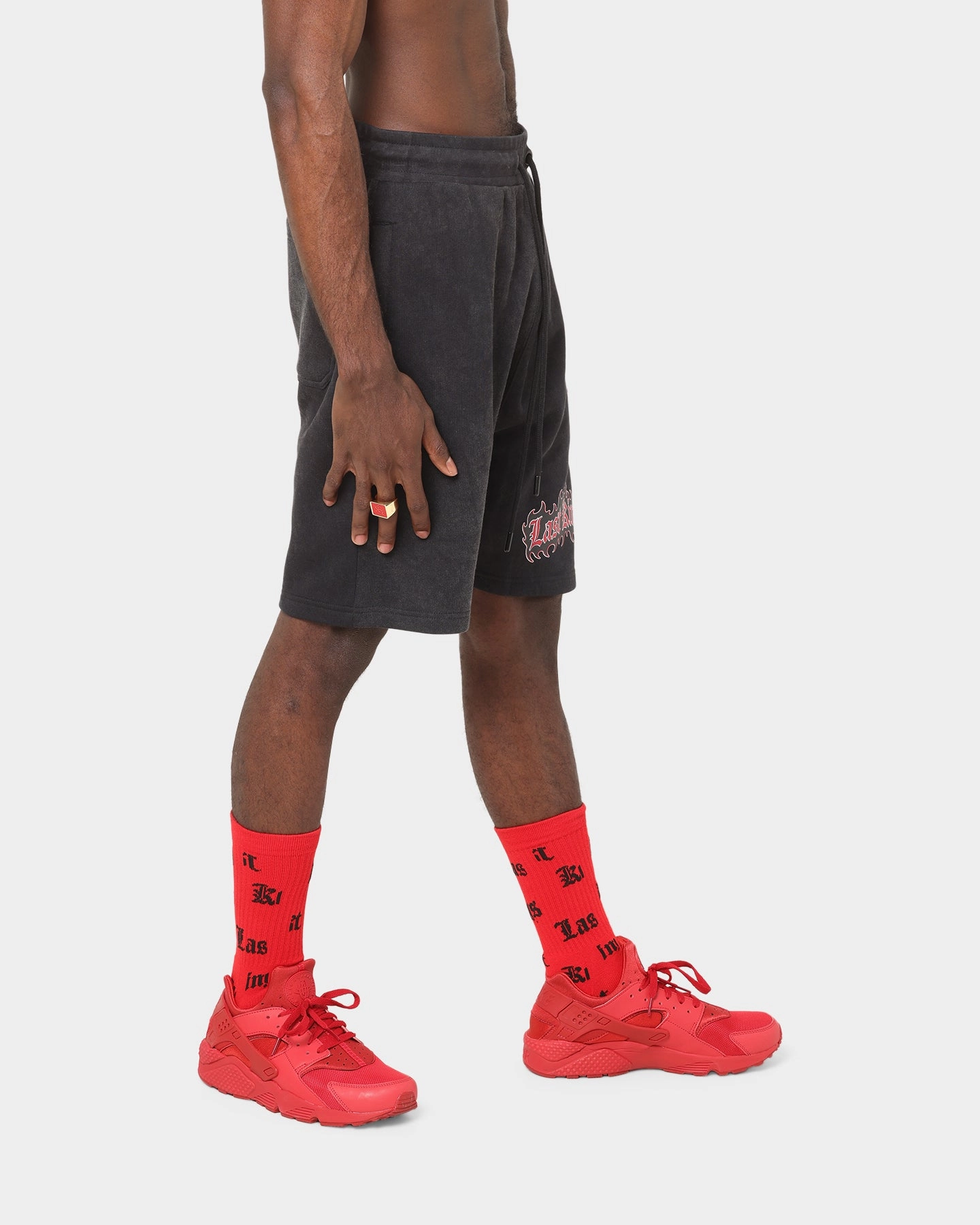 Hygienic Antimicrobial Layer Polyester fabric Last Kings Flaming Wings Sweat Shorts Black Wash