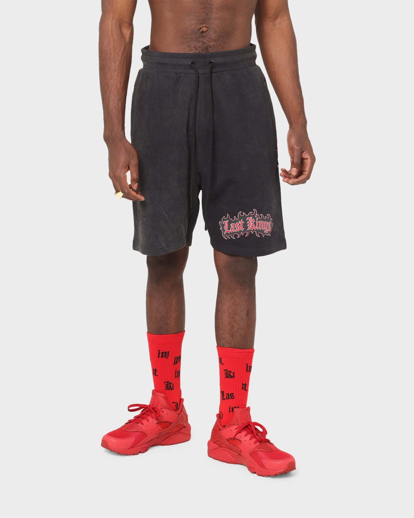 Travel Light Trendy Comfort Last Kings Flaming Wings Sweat Shorts Black Wash
