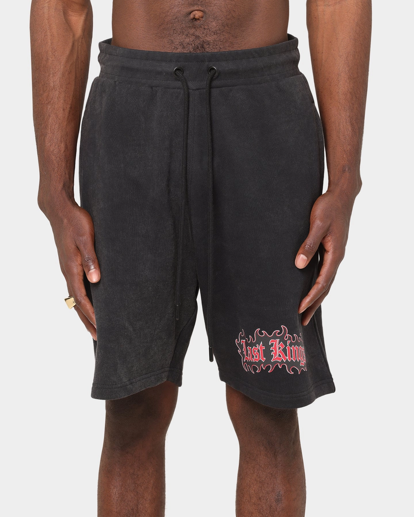 Last Kings Flaming Wings Sweat Shorts Black Wash Stretchable Waistband