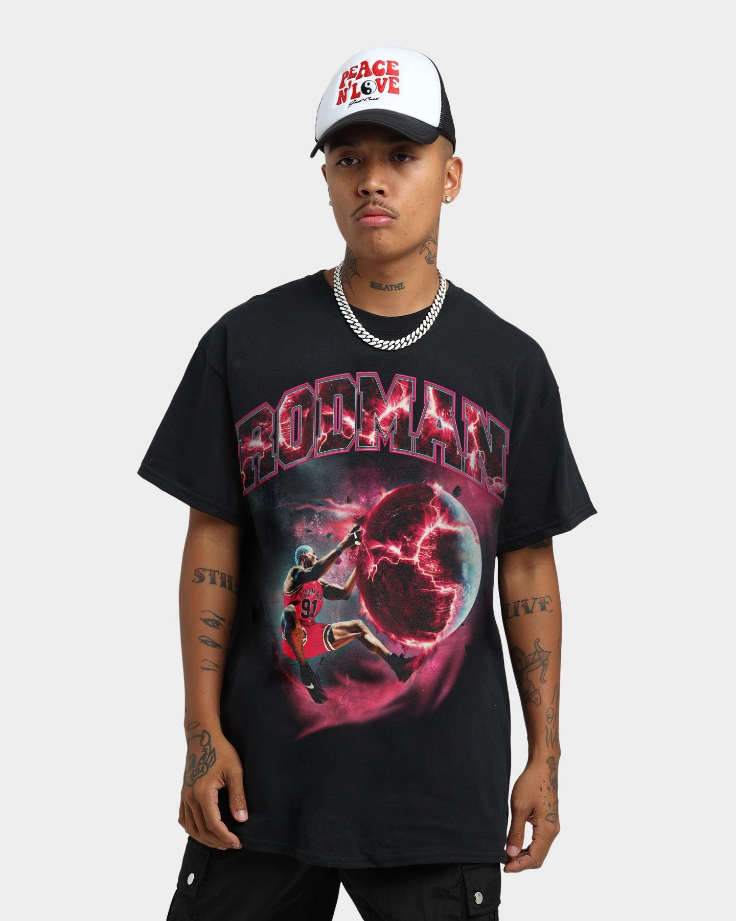 Rodman Brand Planet Dunk Vintage T-Shirt Black Wash Fashion Essential Classic Layer