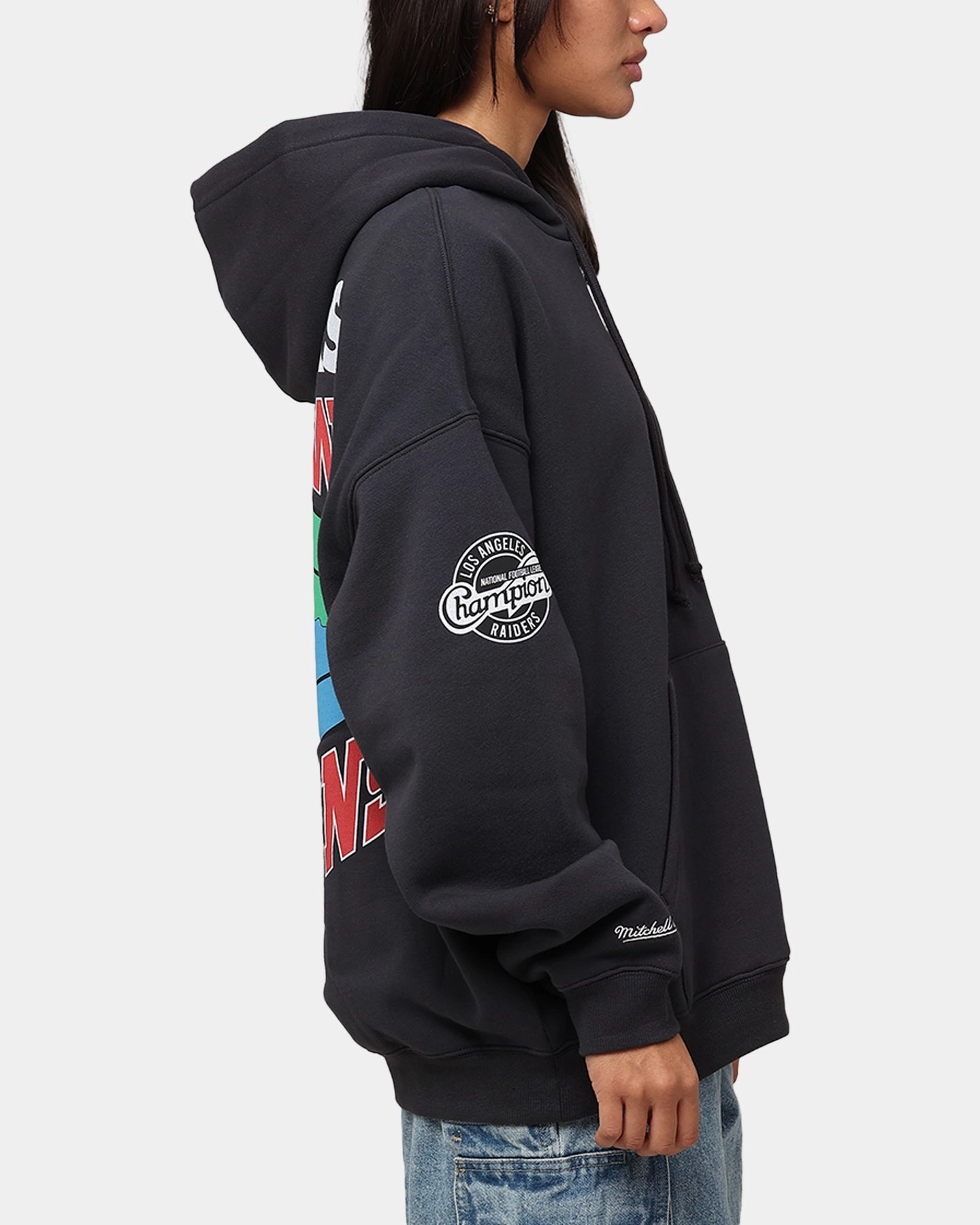 Mitchell & Ness Los Angeles Raiders Super Bowl World Hoodie Faded Black Fedora Slide Strap Waistband