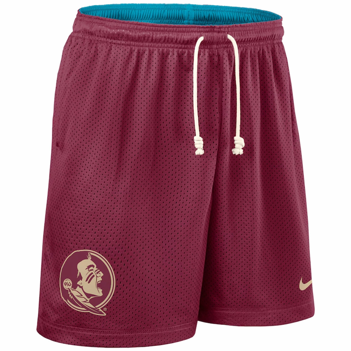 LowProfileWaistband Versatile Layering Nike Men's Seminole Logo Design Dri-fit Reversible Mesh Short - Garnet/Turquoise
