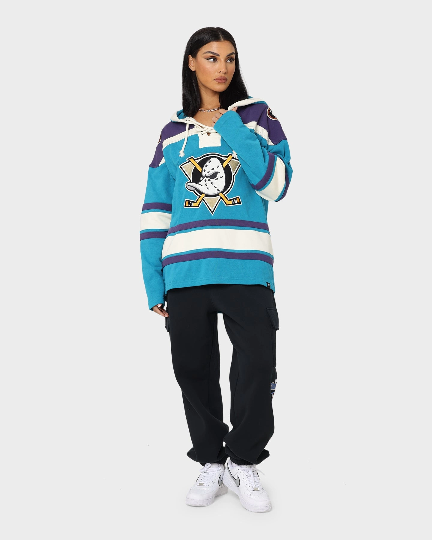 Grade 47 Brand Anaheim Ducks Lacer Hoodie Purple/Sharks Teal