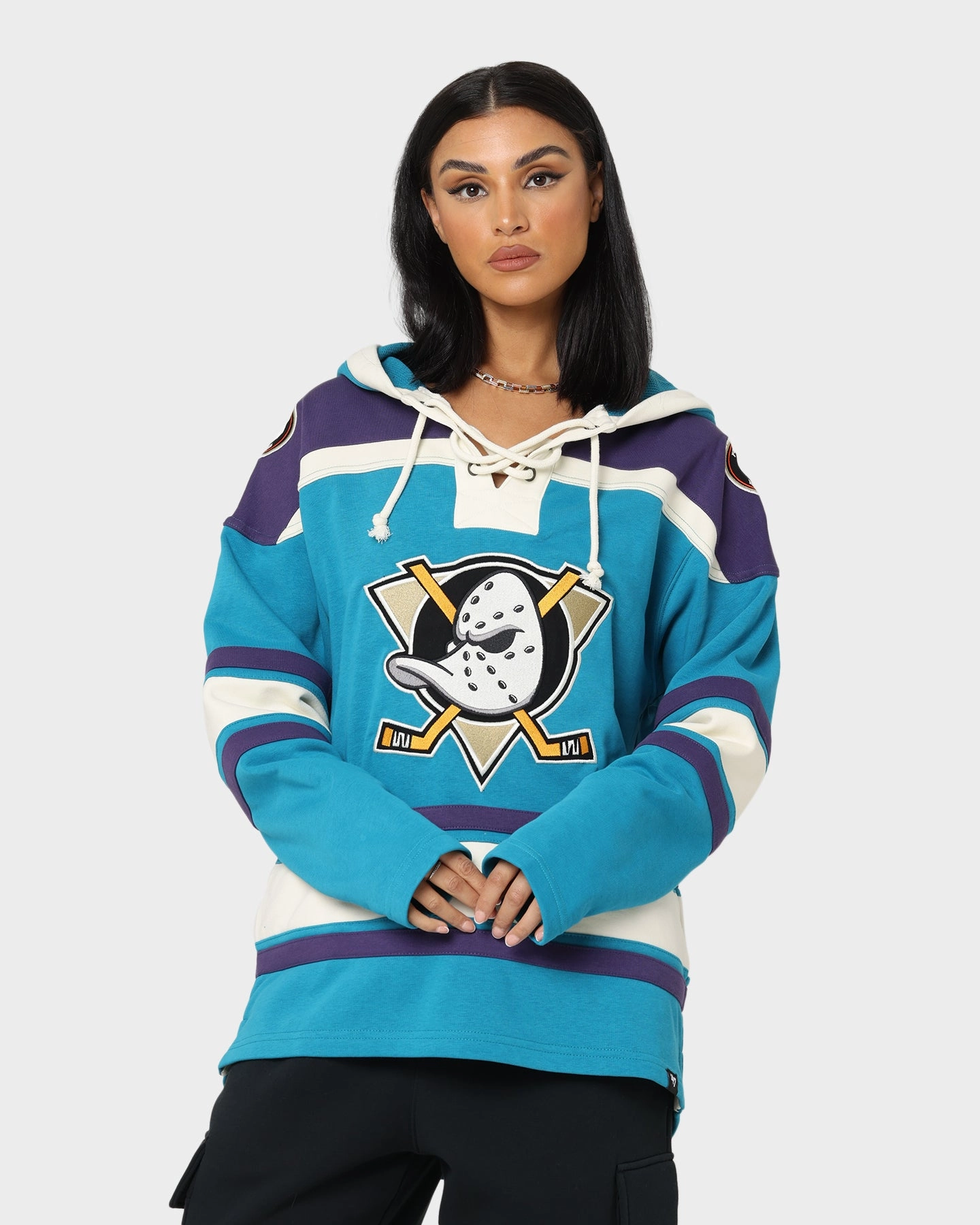 47 Brand Anaheim Ducks Lacer Hoodie Purple/Sharks Teal StretchMaterial