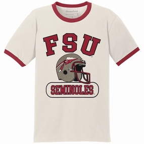 Hygroscopic Fiber Chic And Comfortable Homefield Men's Vault FSU Seminoles Helmet Design Short Sleeve Ringer T-shirt - Cream/Cardinal