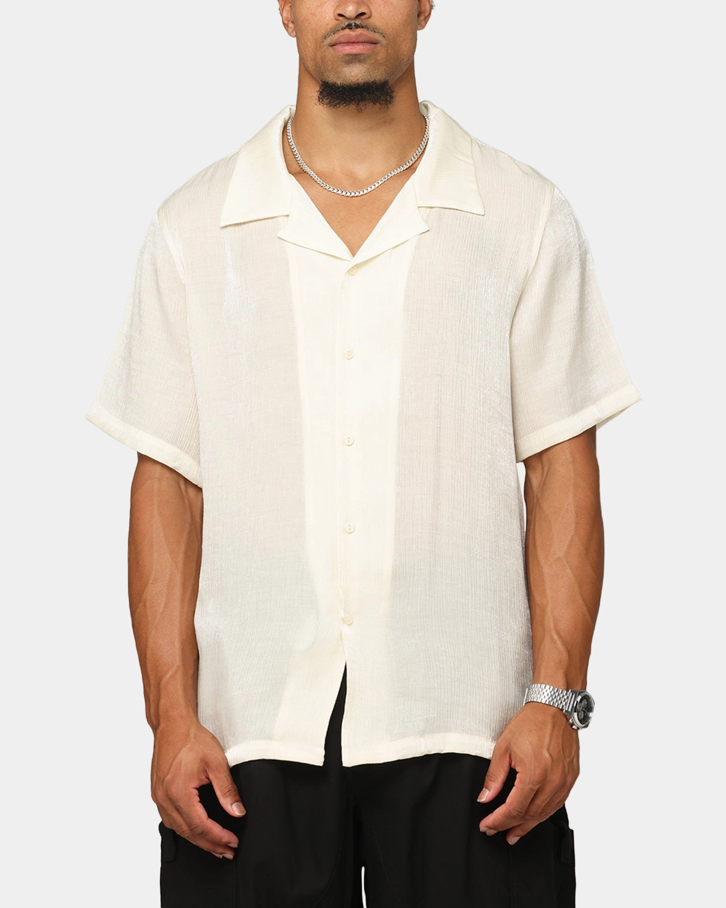 XXIII Diamond Button Up Shirt Off White Smooth Stitch Pattern Cruise Collection