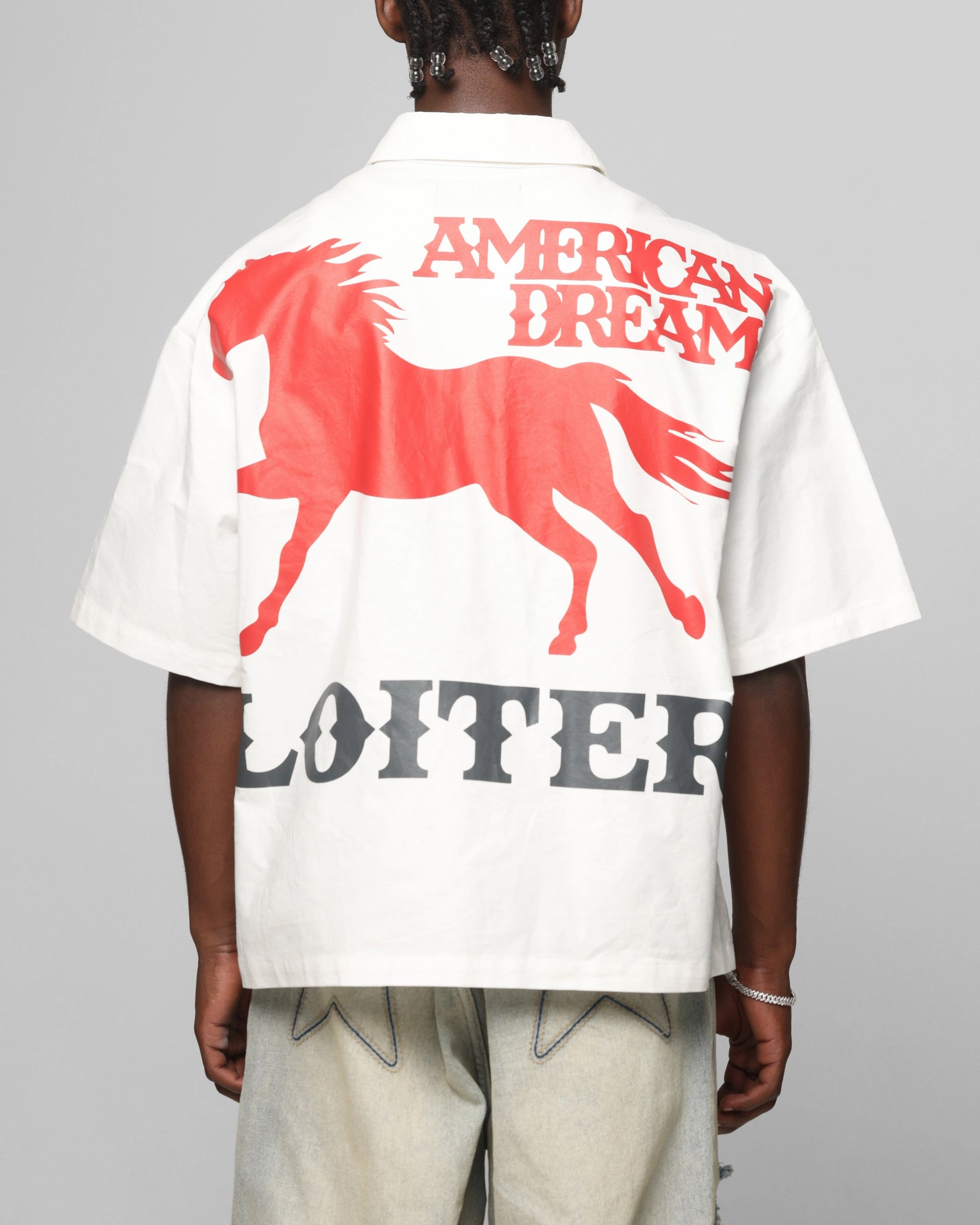 Ergonomic Back Panel Loiter Rodeo Zip Up Shirt Off White