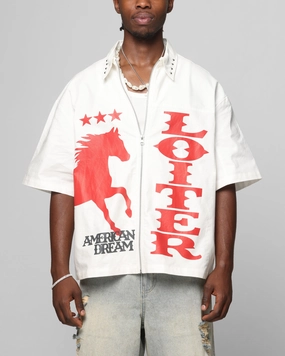 Casual Sophistication Loiter Rodeo Zip Up Shirt Off White