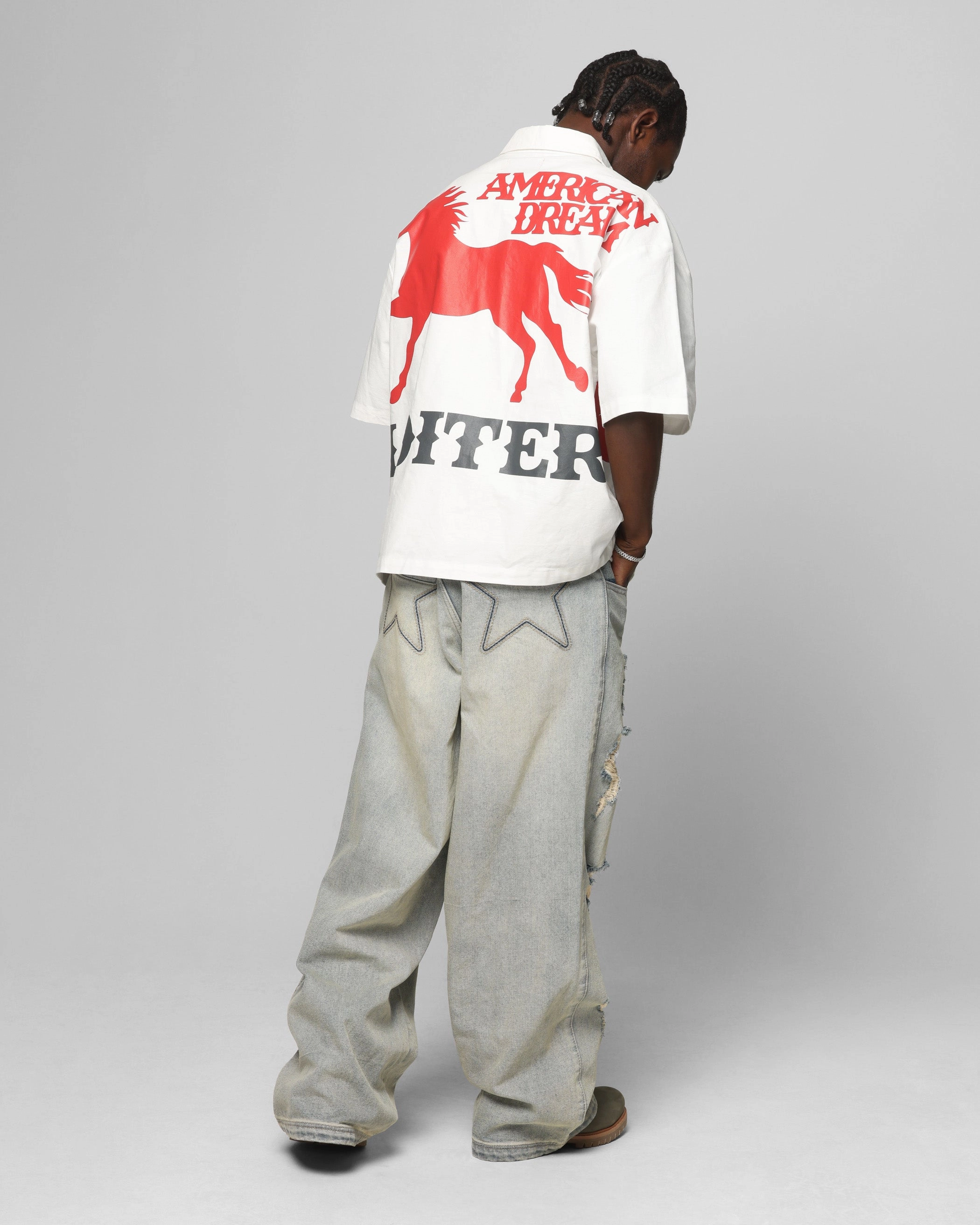 Relaxed Style Loiter Rodeo Zip Up Shirt Off White
