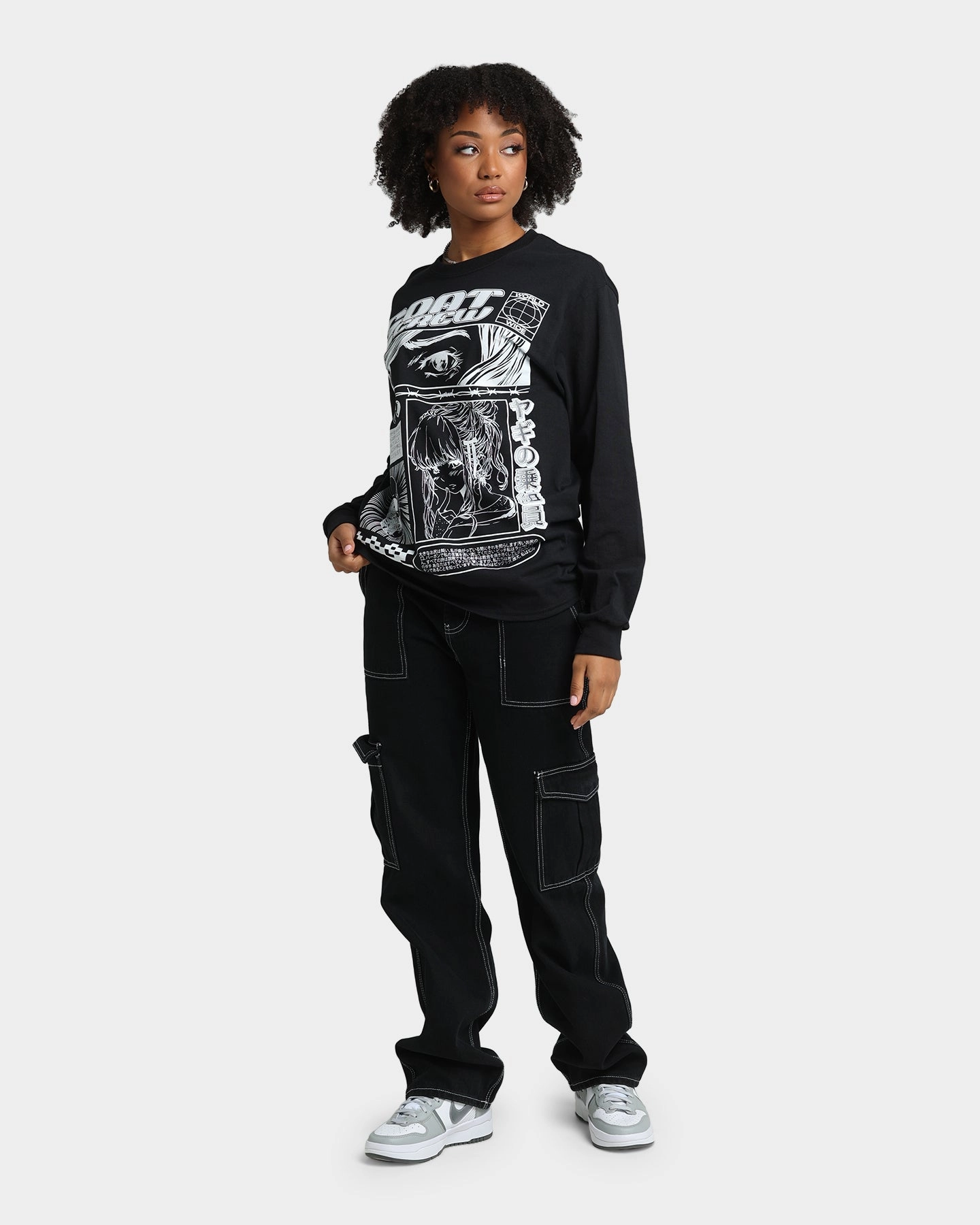 Goat Crew Harajuku Long Sleeve T-Shirt Black Cool and Relaxed homecoming