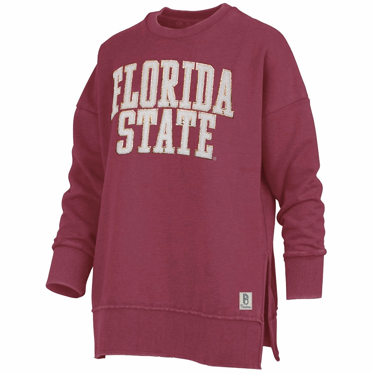 Pressbox Women's Florida State Chenille Applique Crew Fleece - Garnet Minimalist Trimmings Prestigious