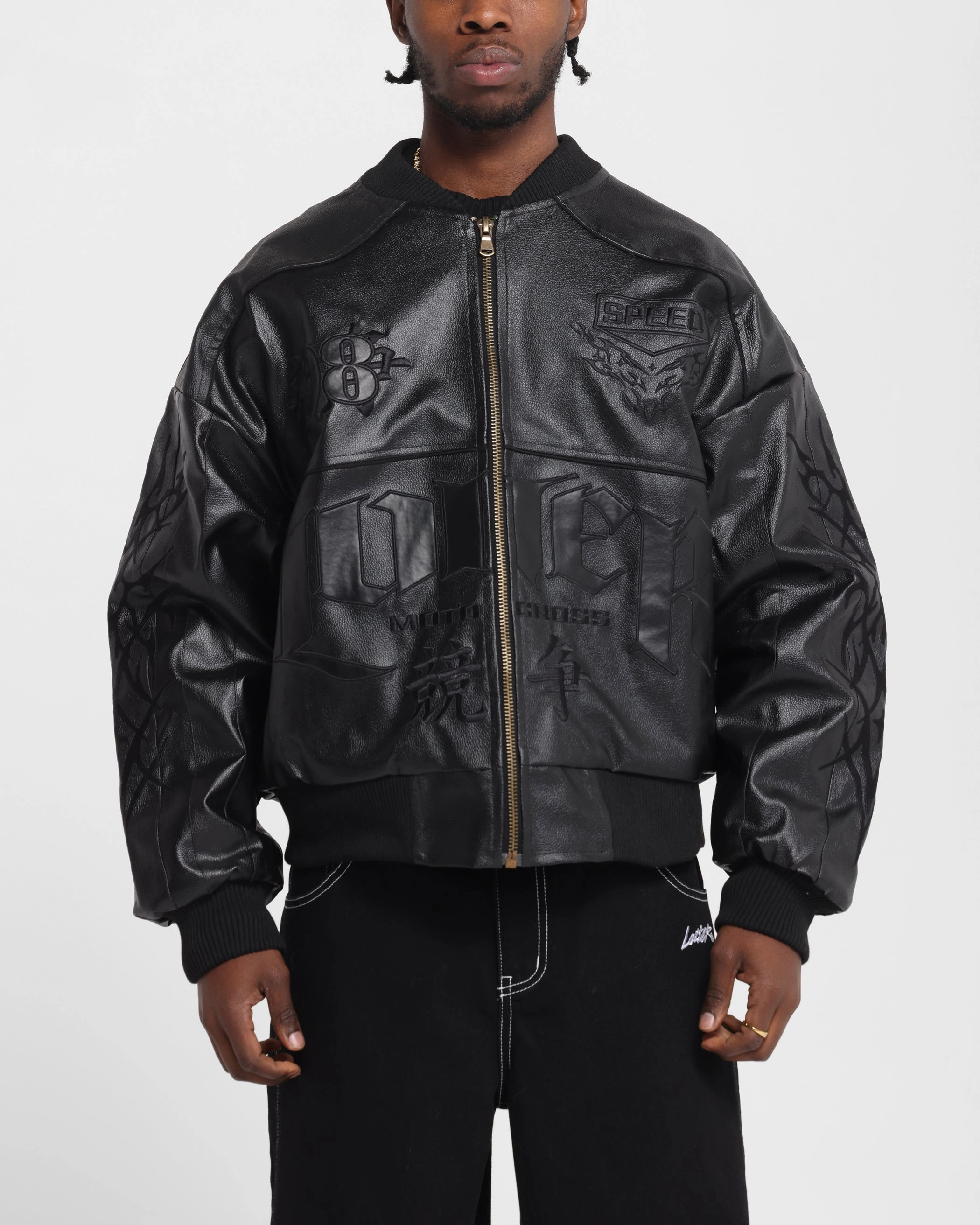 Fade Resistant Dye Loiter Tokyo Drift Vegan Leather Jacket Black