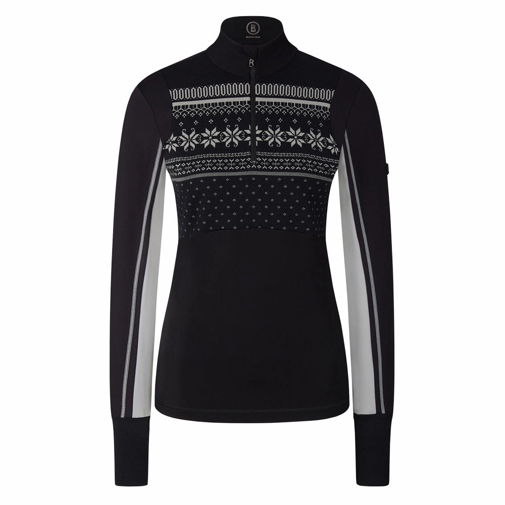 Bogner Jorina Golf Pullover Black - FW22 Women City Ready Style Weatherproof Zipper Seals