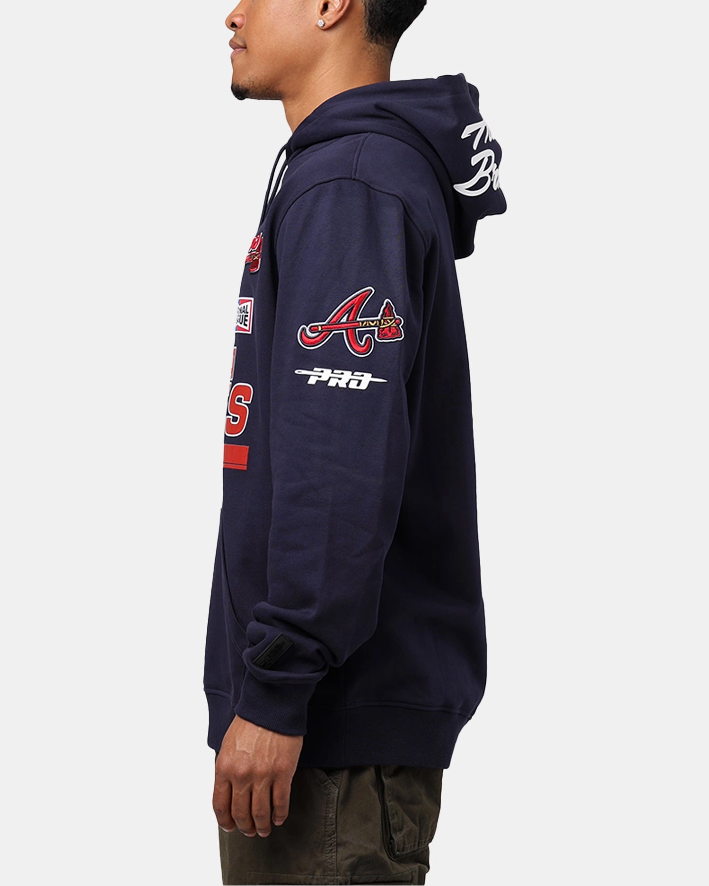 Pro Standard Atlanta Braves Fast Lane Hoodie Midnight Navy Compression Packed Design Conditioner